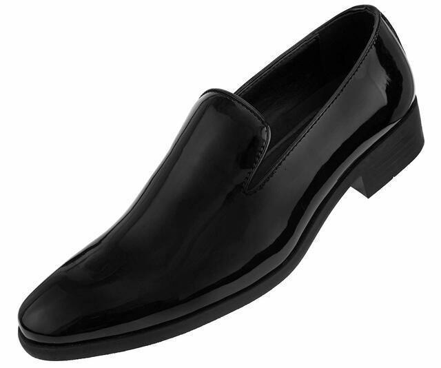 Shiny Black Slip On Tuxedo Dress Shoes for Men - Formal Wedding, Prom & Evening Events