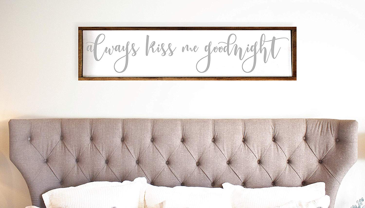 UFunhome 15x50cm Farmhouse Style 'Always Kiss Me Goodnight' Wooden Wall Sign - Rustic Bedroom Decor for Couples, Funny Love Quote Above Bed - Perfect for Master Bedroom, Guest Room & Romantic Home Decor
