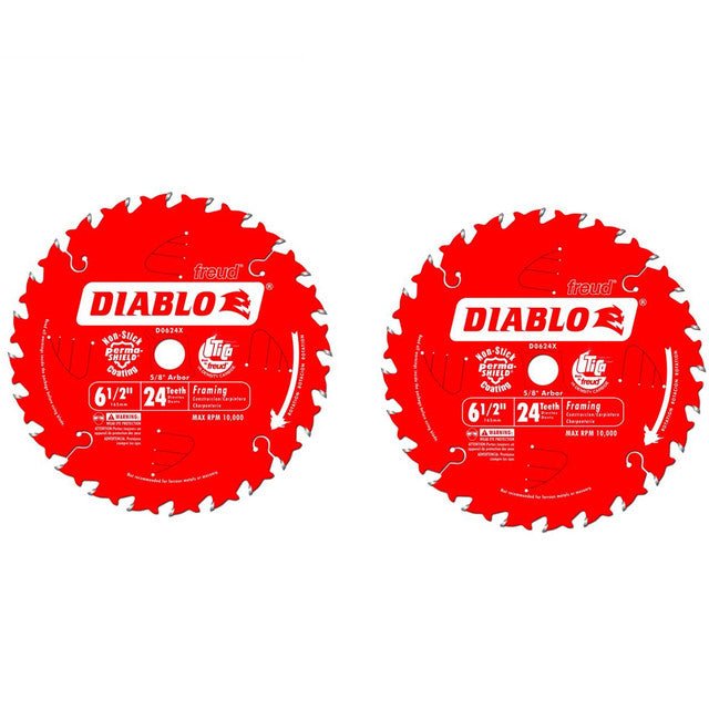 Diablo D0624PX 6-1/2 Inch 24-Tooth Wood Cutting Framing Saw Blade (2-Pack) - Perfect for Framing, Trim Work, and DIY Wood Projects