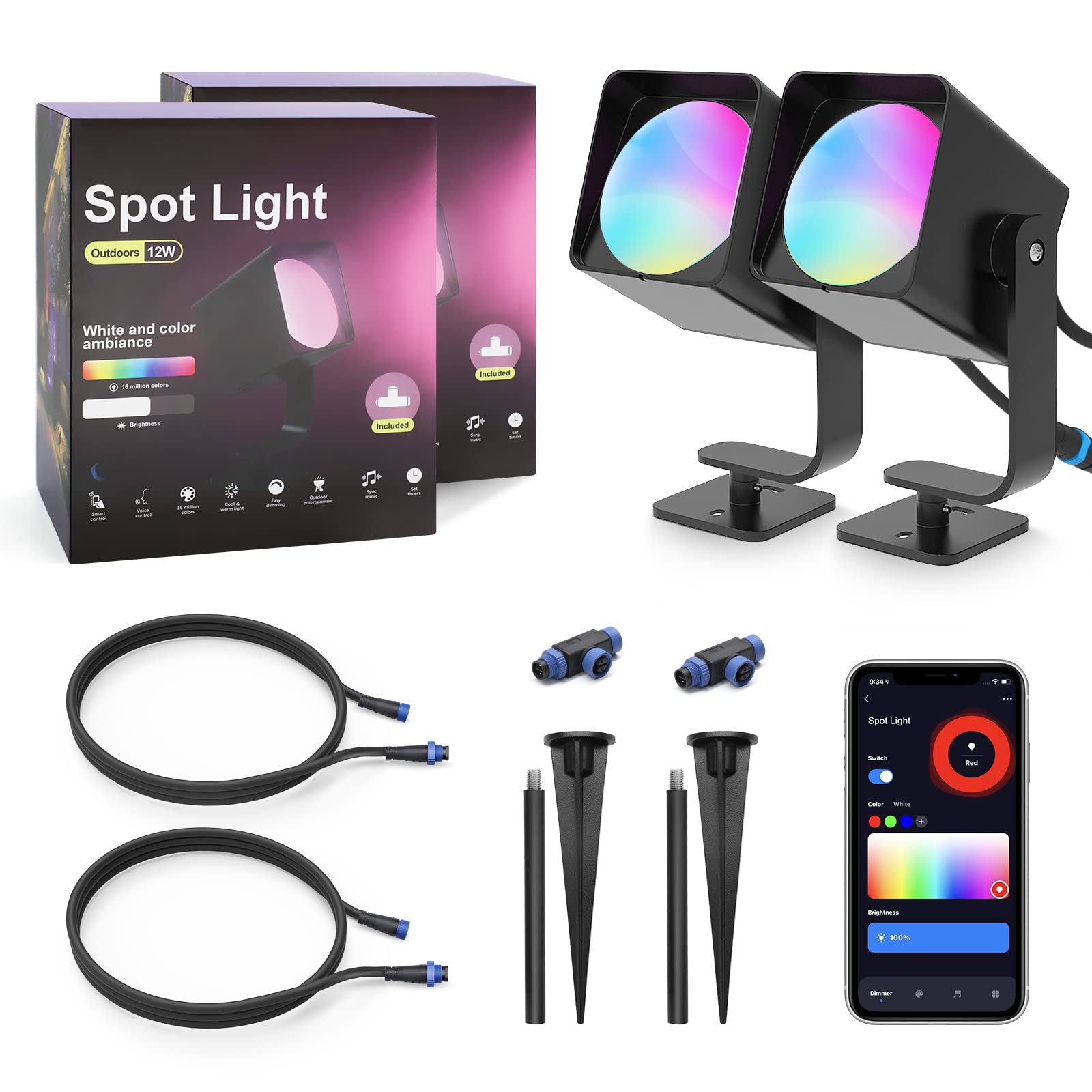YARBO Smart Landscape Lighting Extension Kit 2 Pack (Base Kit Required) - APP Controlled Color Changing Outdoor Garden Lights, ETL Certified Spotlights, Alexa Compatible (SML Gateway Needed) for Patio, Yard, and Pathway Illumination