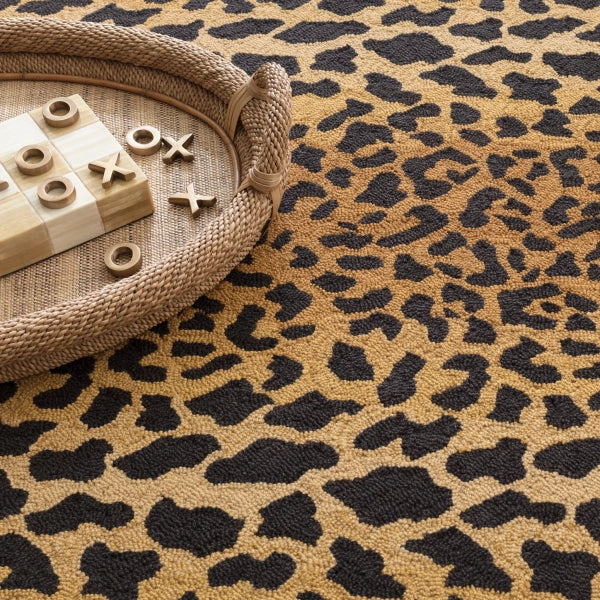 Dash & Albert Leopard Print Hand-Hooked Wool Rug - Soft & Durable Area Rug for Living Room, Bedroom, or Nursery Decor