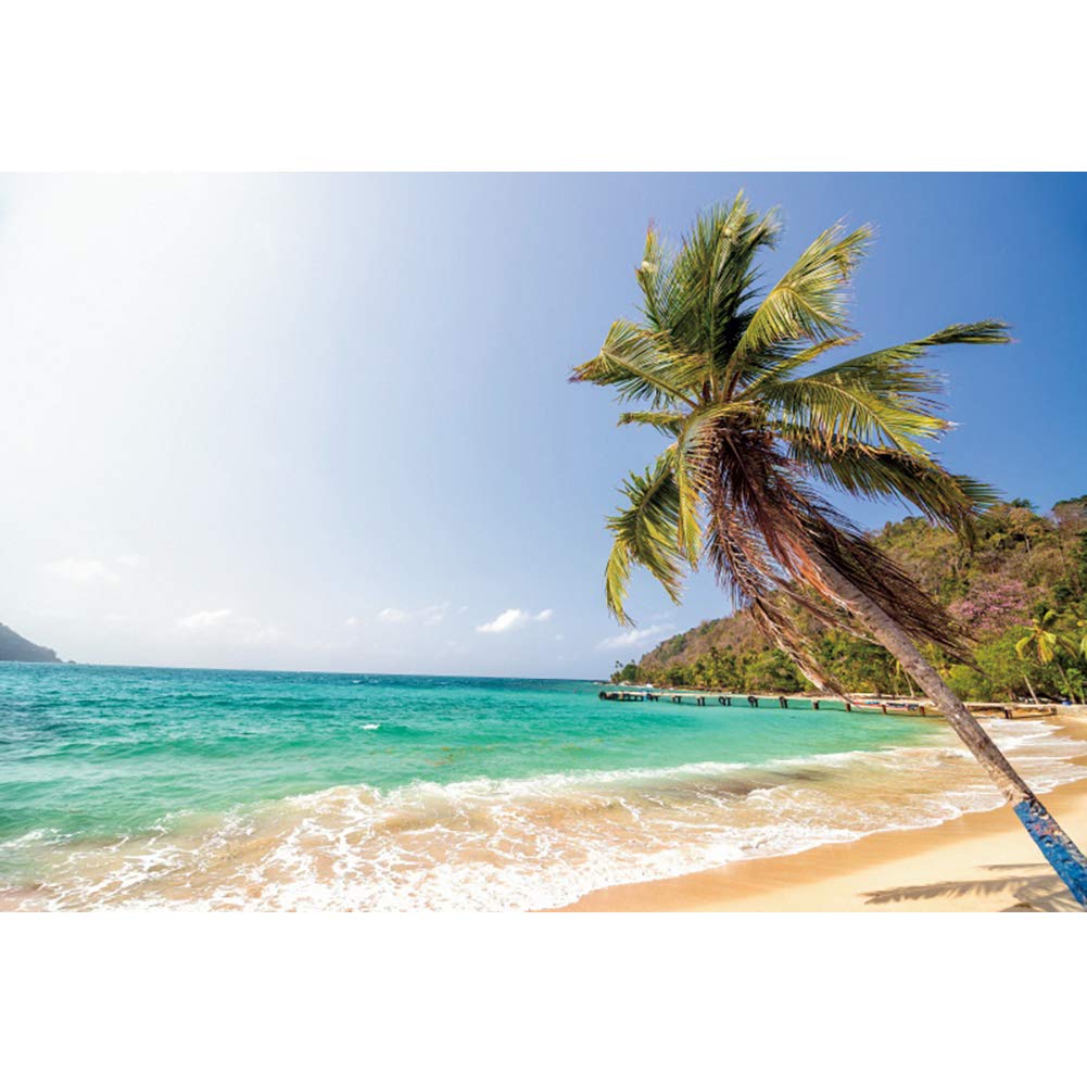 15x10ft Ocean Beach Photography Backdrop with Palm Trees & Waves - Tropical Blue Sky Scenery for Summer Vacation Party Decor, Portrait Studio Props | Perfect for Beach Themed Parties, Baby Showers & Photo Shoots