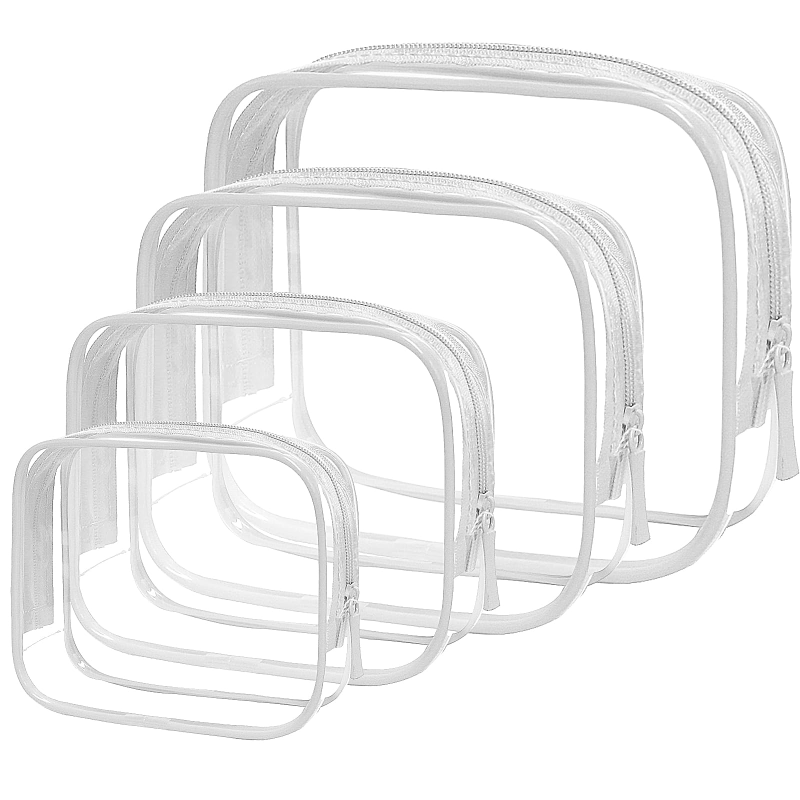 4 Pack TSA Approved Clear Travel Toiletry Bags with Zippers - Waterproof Cosmetic & Makeup Organizer for Carry-on Luggage (4 Sizes, White) - Perfect for Air Travel, Gym, Camping & Weekend Getaways