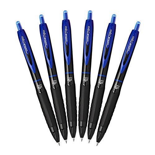 Uni-Ball 307 Retractable Gel Pens - 0.7mm Medium Point - 6 Pack Blue Ink Pens for Office, School, Note Taking & Journaling