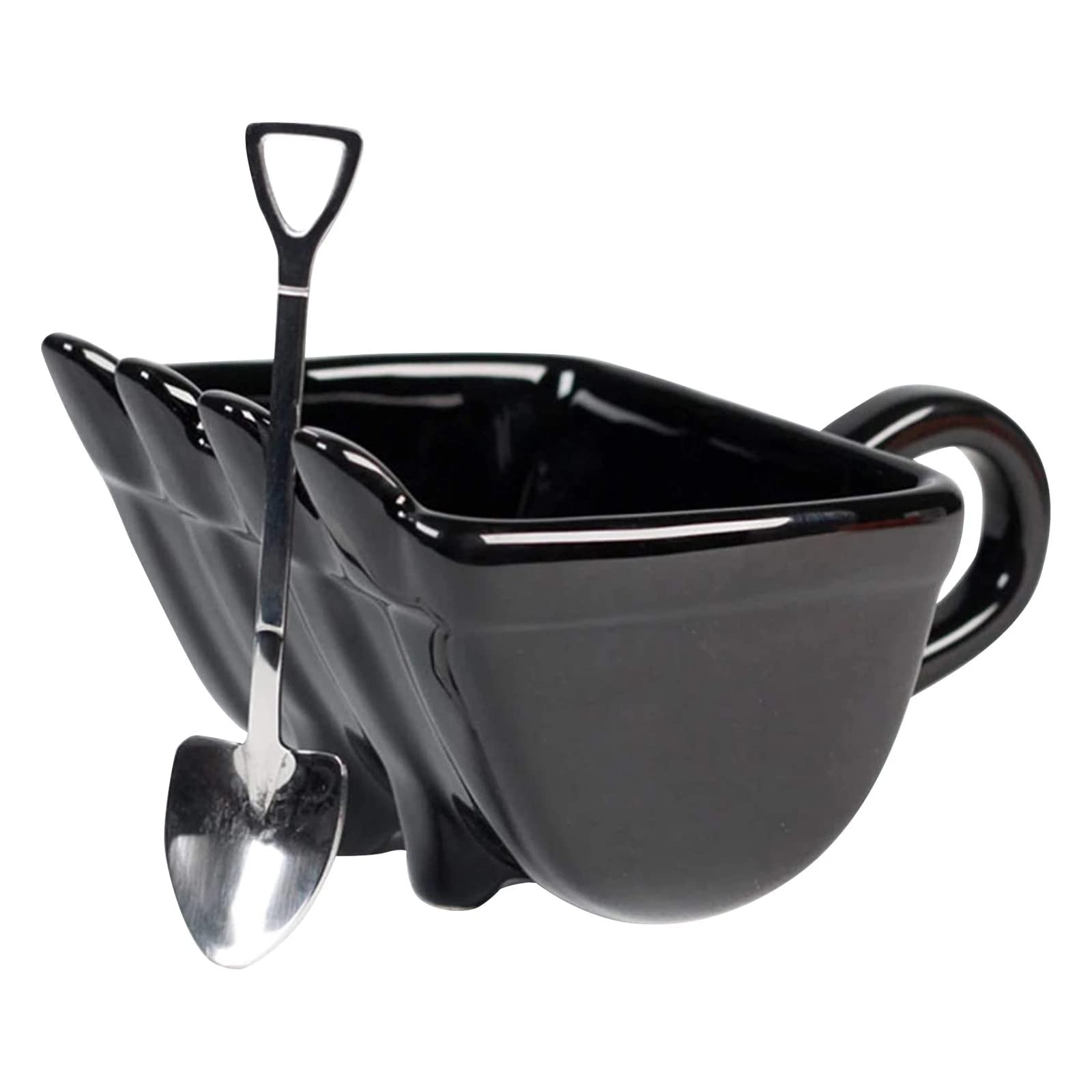 Funny Excavator Coffee Mug with Spade-Shaped Spoon - Unique Gift for Coffee Lovers, Friends & Coworkers - Perfect for Office Use, Birthday Gifts & Coffee Party Gatherings (Black)