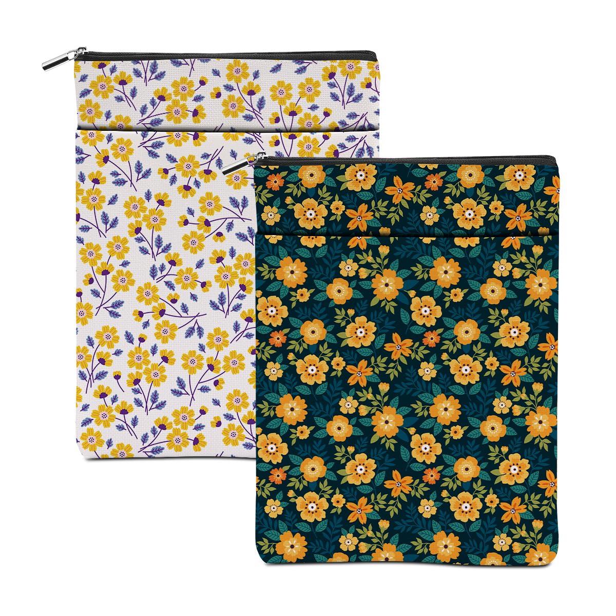 2 Pack Floral Book Sleeves - Washable Hardcover Book Covers with Cute Botanical Flowers - Perfect Reading Accessories for Book Lovers, Women, Girls & Librarians - Great for Book Clubs, Gifts & Protecting Your Favorite Novels at Home, School or Travel