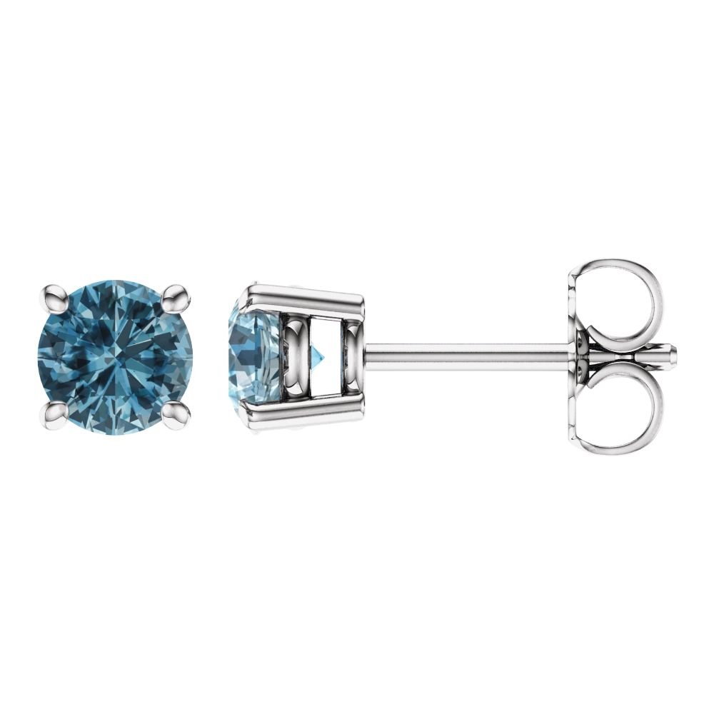 14K White Gold Genuine Sky Blue Topaz Stud Earrings - 5mm Round Cut Polished Gemstone Friction Back Earrings for Women | Perfect for Weddings, Parties & Everyday Wear