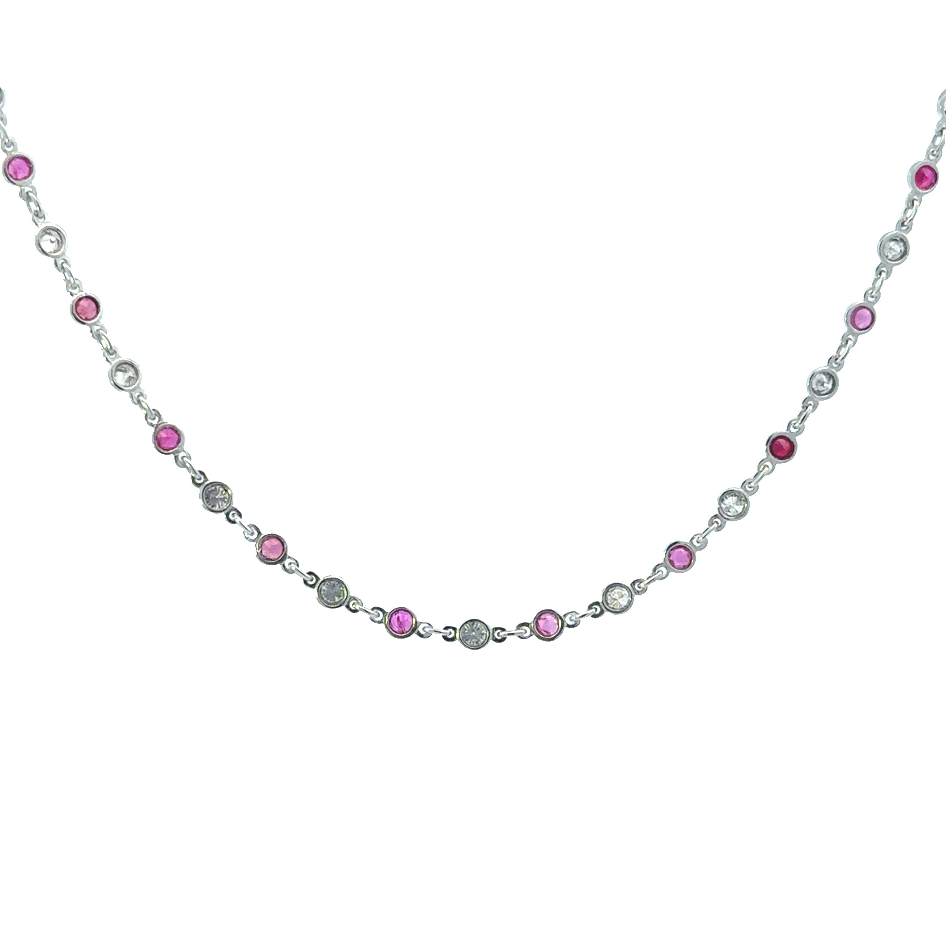 Elegant Diamond & Pink Sapphire Chain Necklace - Perfect for Weddings, Anniversaries & Special Occasions
