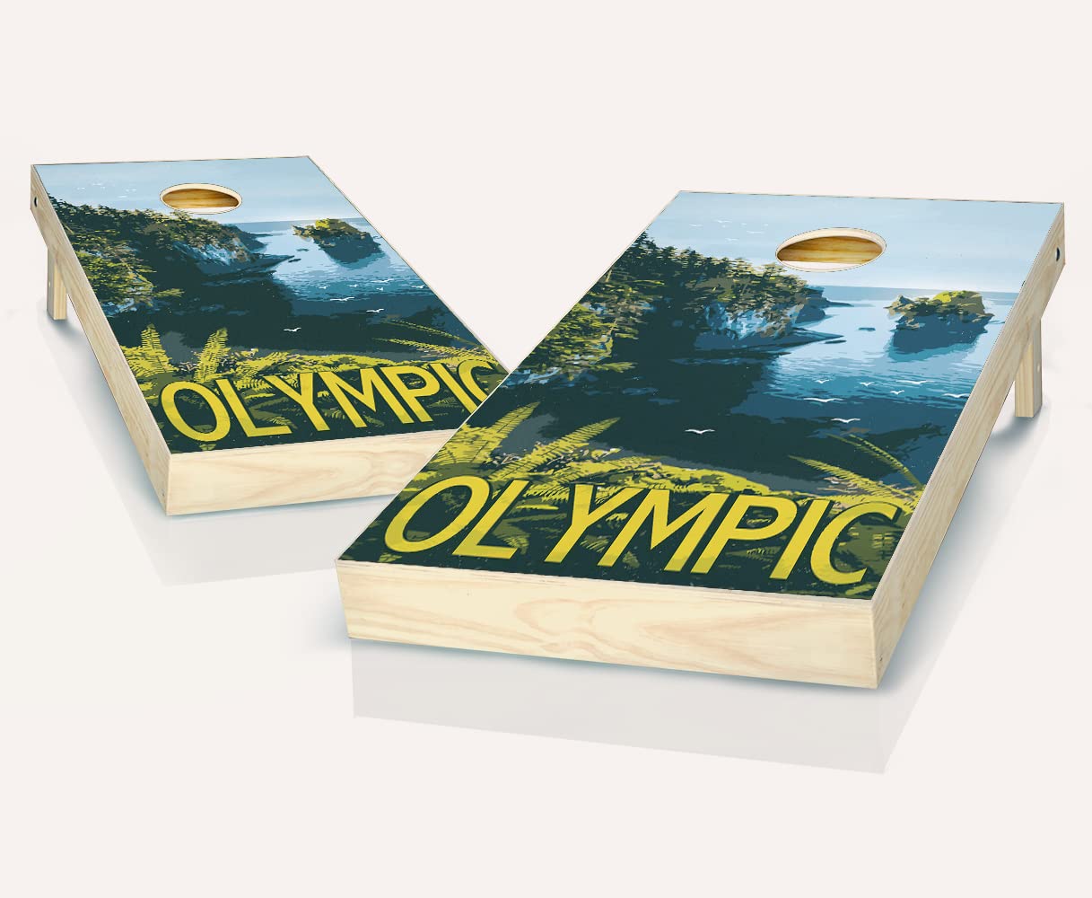 Skip's Garage Olympic National Park Cornhole Game Set - 2 Boards & 8 Bags with Custom Accessories - Premium Outdoor Lawn Game for Backyard Parties, Tailgating, and Camping