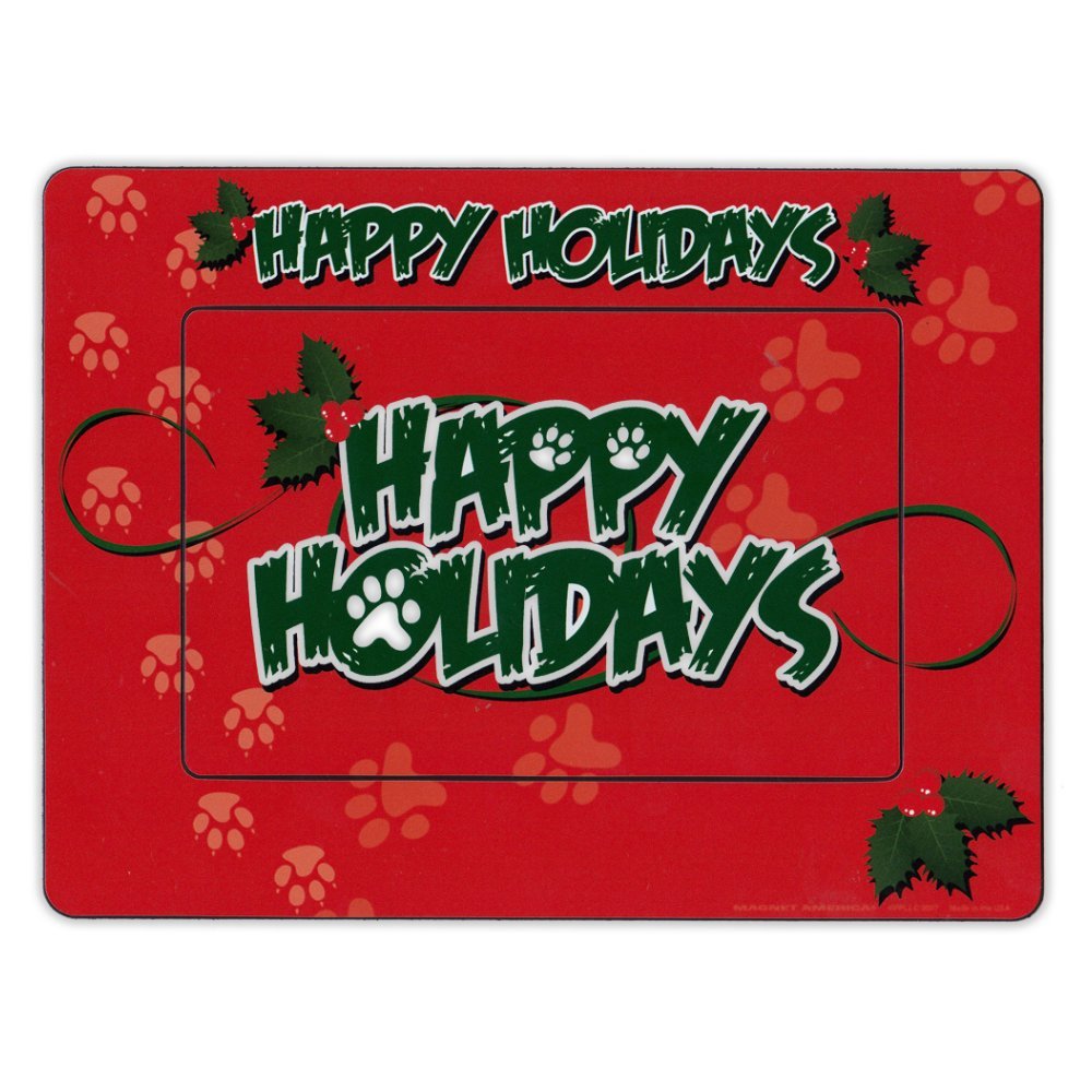 Christmas Refrigerator Magnet Picture Frame with Holly Leaves - 7.75