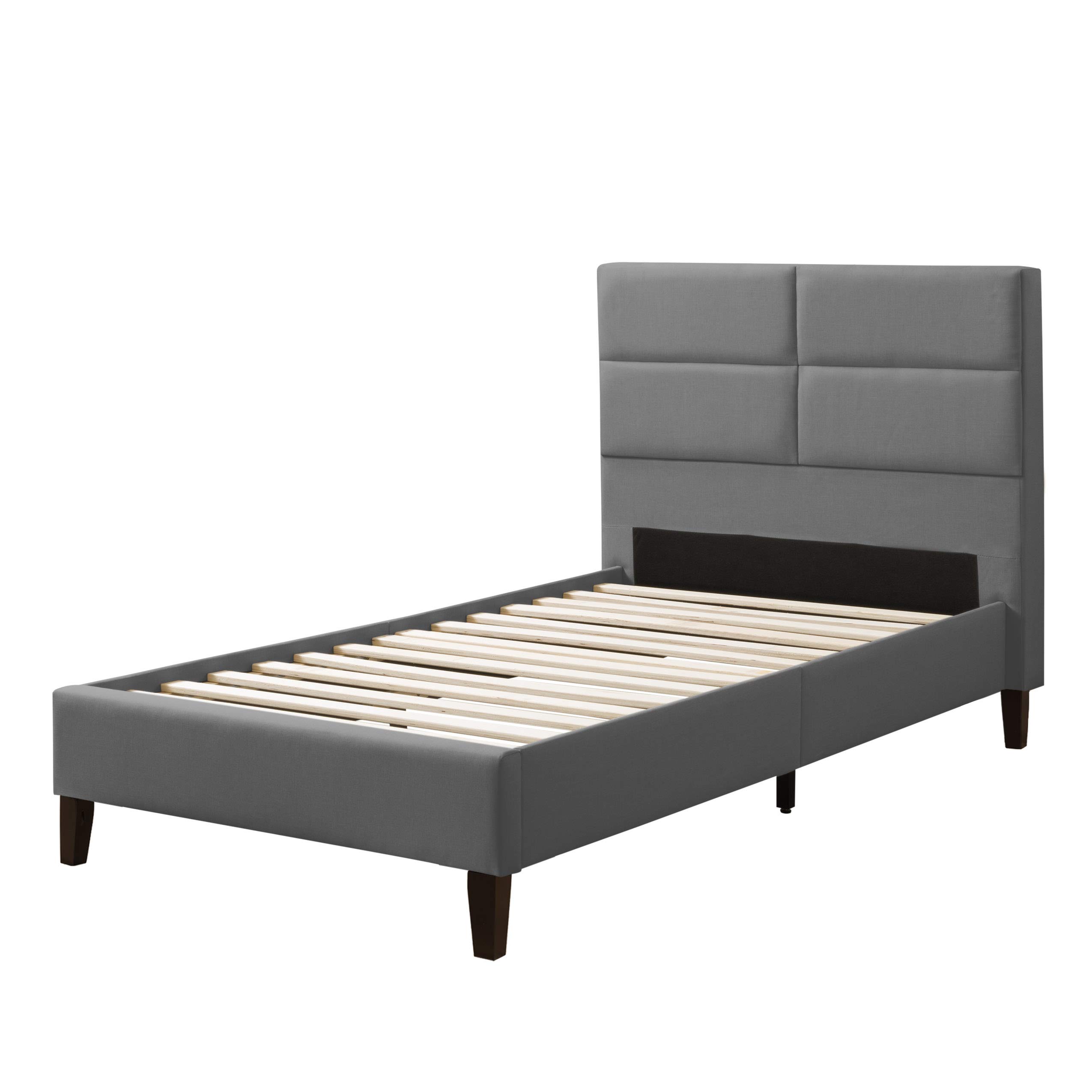 CorLiving Bellevue Light Gray Fabric Upholstered Twin/Single Bed with Headboard - Modern Kids Bedroom Furniture for Small Spaces & Guest Rooms