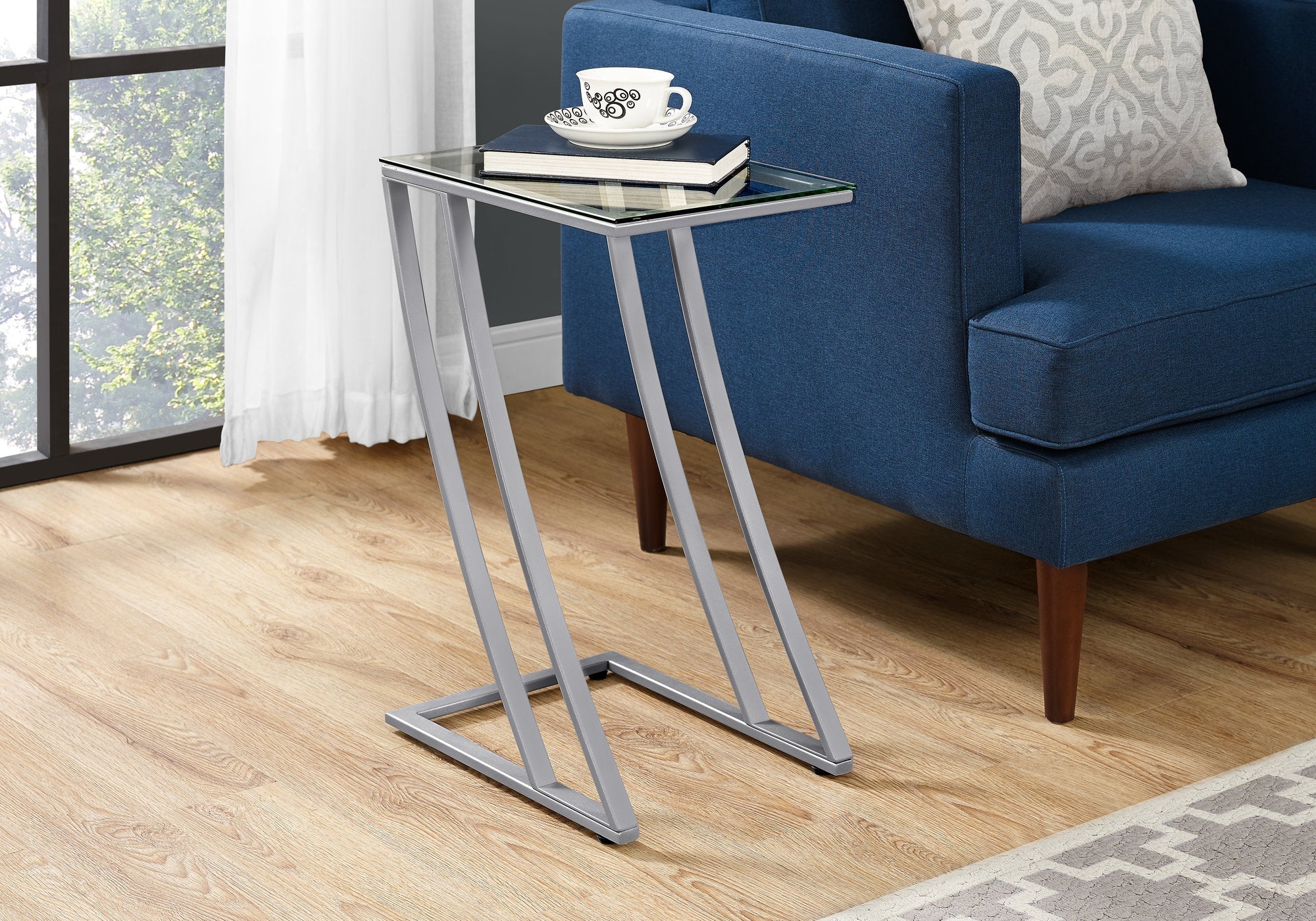 Modern Silver Metal Accent Table with Tempered Glass Top - Perfect for Living Room, Bedroom, or Office Decor