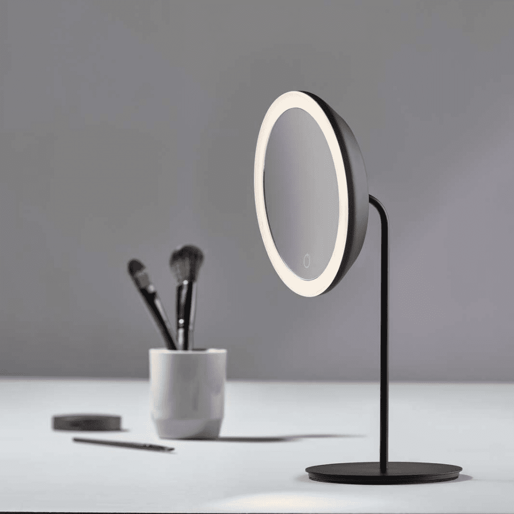 ZONE DENMARK Illuminated Standing Mirror with 5X Magnification - Black Makeup Vanity Mirror for Dressing Room, Bathroom & Bedroom