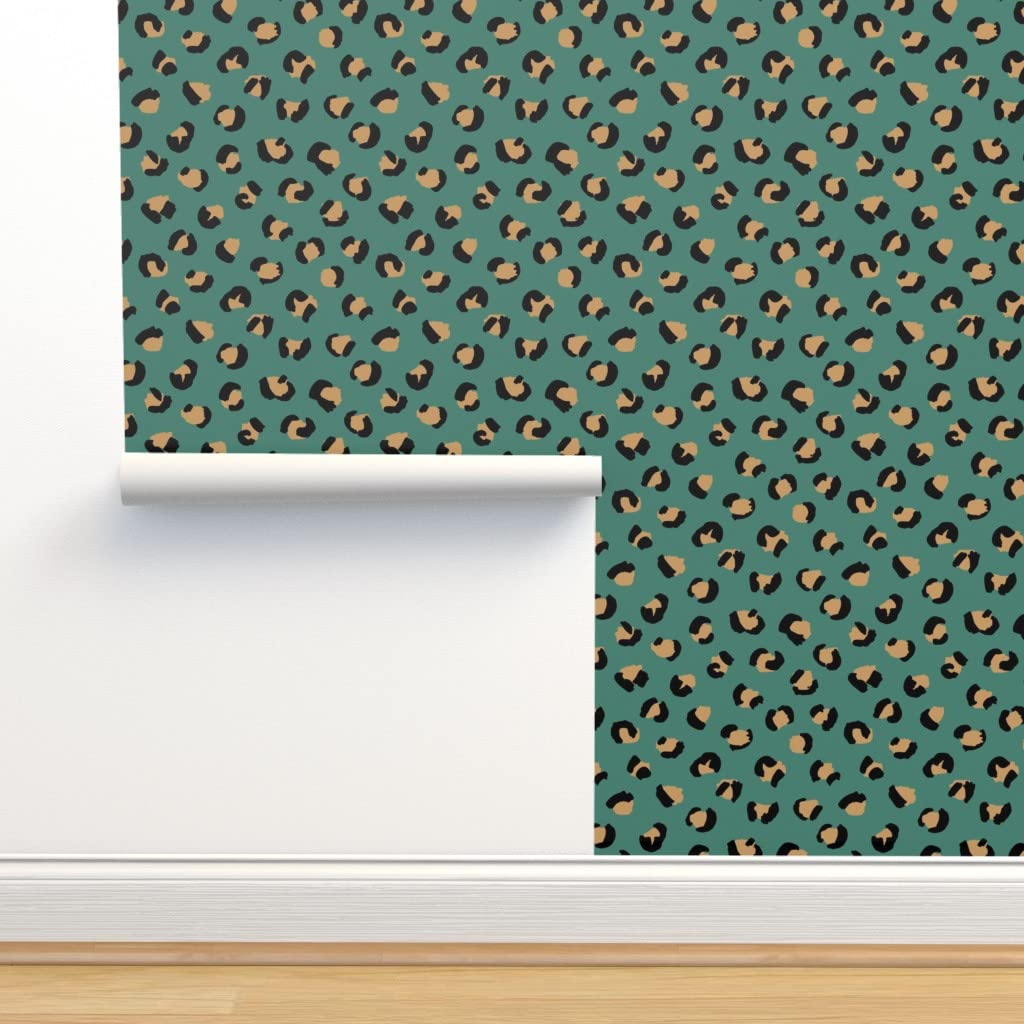 Peel & Stick Wallpaper 9ft x 2ft - Trendy Leopard Print Animals Modern Halloween Scandinavian Style Brush Abstract Autumn Sage Green Removable Wallpaper | Perfect for Bedroom, Living Room, Nursery & Home Office Decor