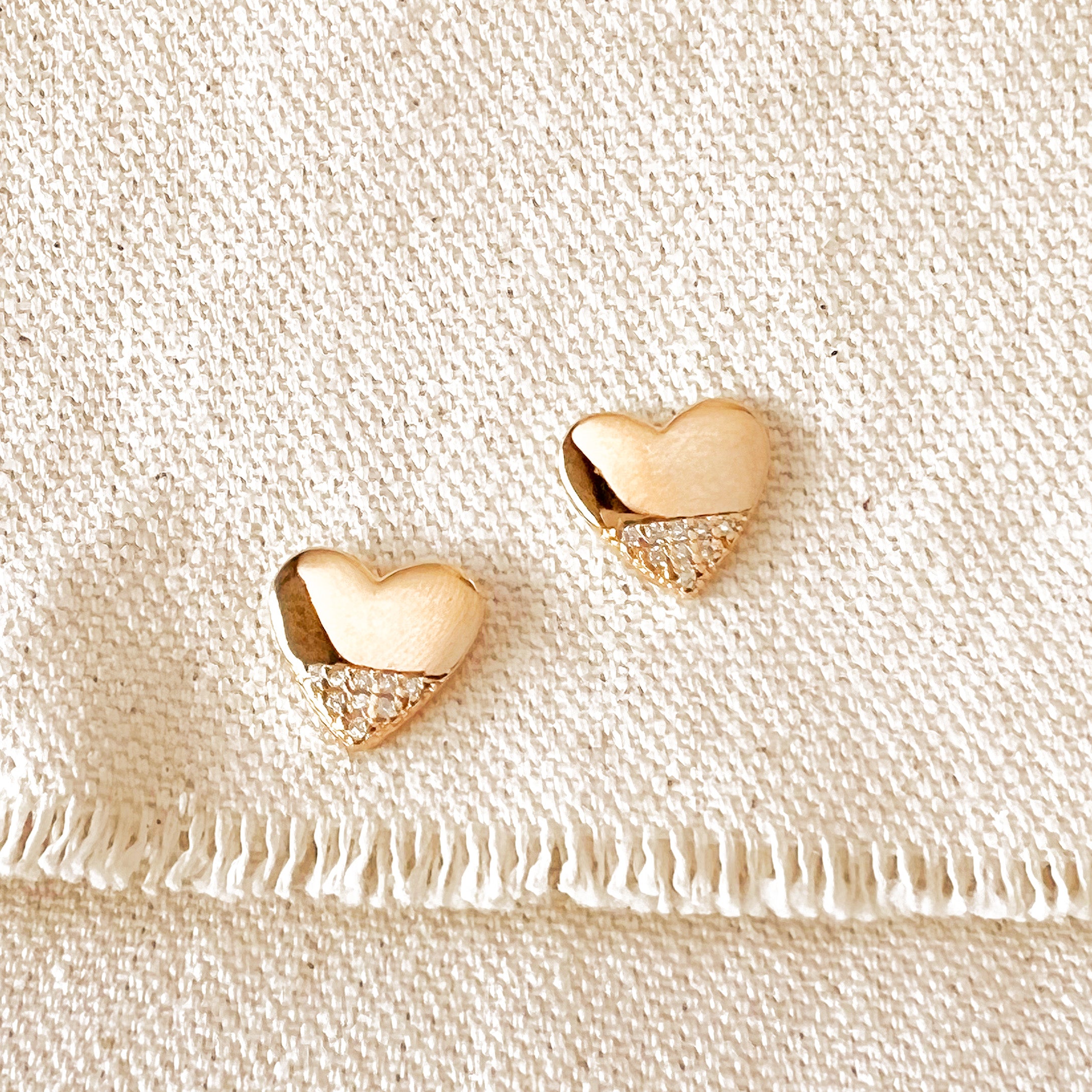 18K Gold Filled Heart Stud Earrings with Cubic Zirconia Stones - Elegant Jewelry Gift for Women, Valentine's Day, Anniversary & Special Occasions