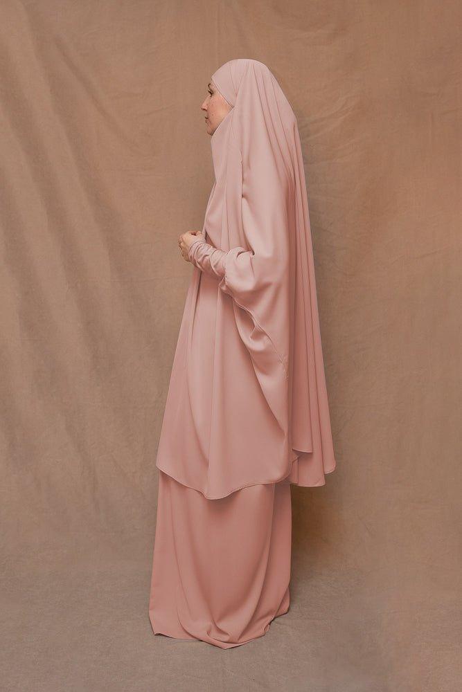Pink Moira Prayer Umrah Gown with Niqab - Modest Islamic Abaya for Women | Perfect for Hajj, Umrah & Daily Prayers