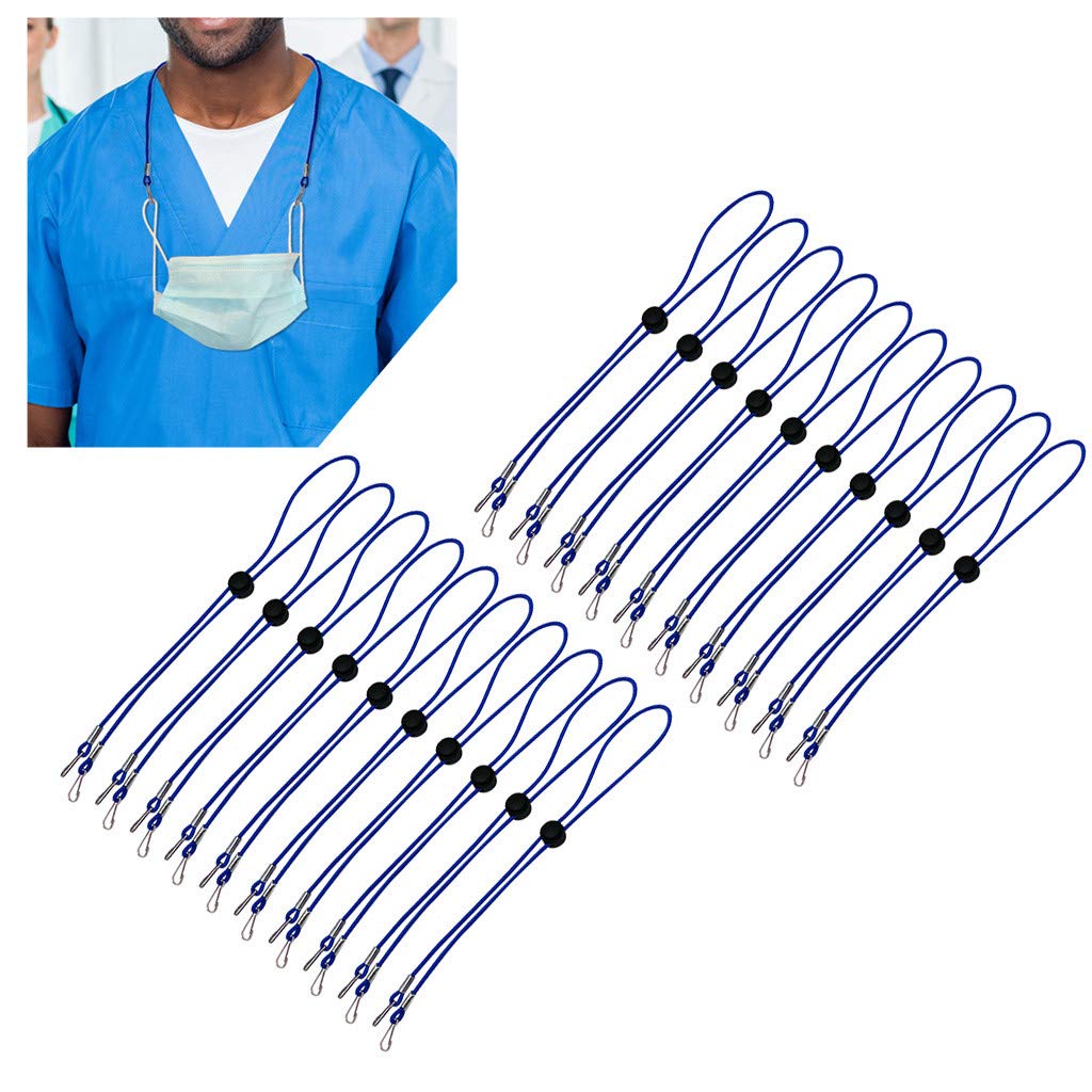 Adjustable Face Bandana Lanyards - 20 Pack (Blue) for Adults & Kids - Neck Straps for Masks & Ear Protection