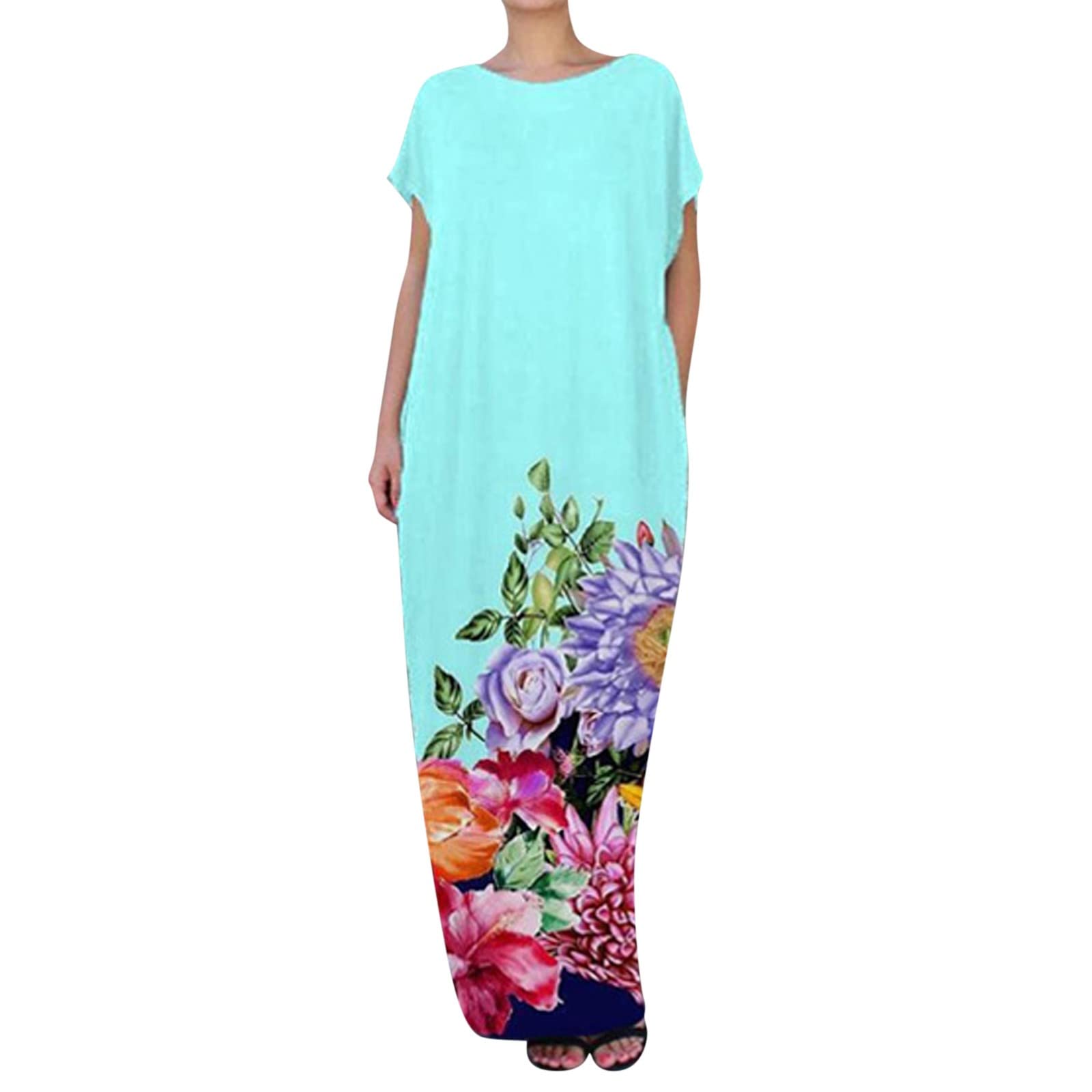 157 Cute Long Boho Print Dresses for Women - Casual Short Sleeve Loose Pocket Dress with Round Neck | Perfect for Holiday, Beach, and Summer Fashion