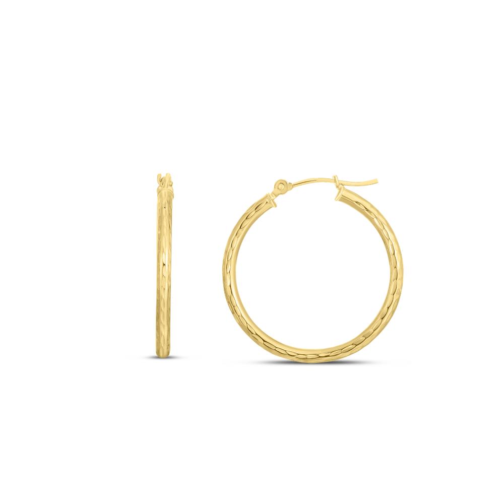 14K Gold 2mm Diamond Cut Hoop Earrings for Women - Dainty Everyday Hoops, Minimalist Jewelry Gift for Her - Perfect for Work, Date Night & Special Occasions