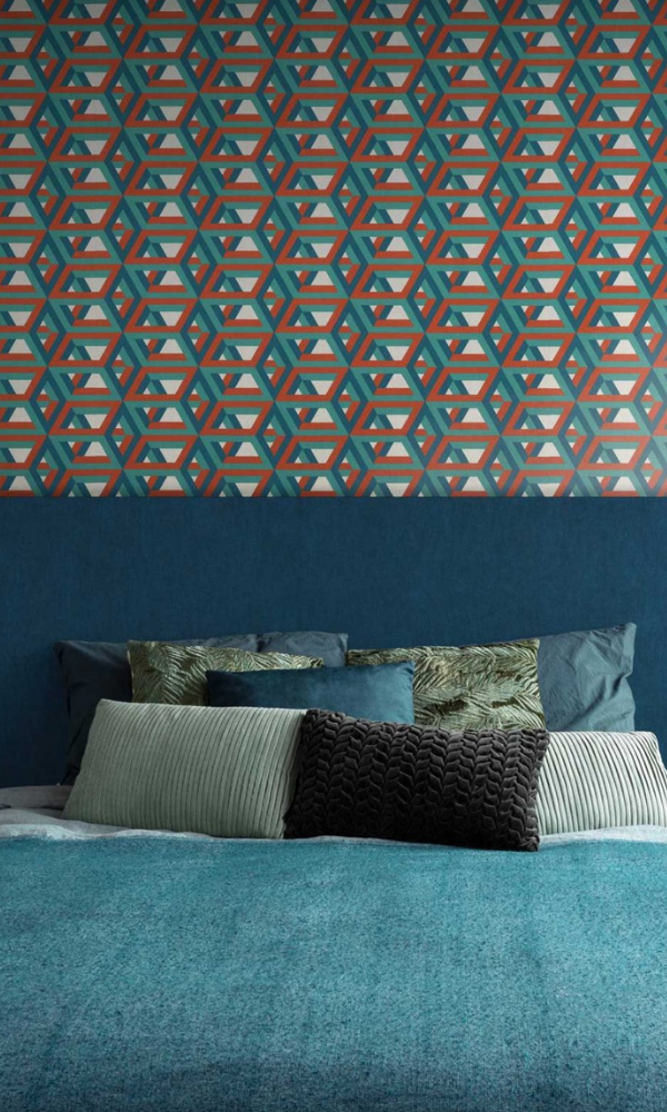 Red & Emerald Geometric Capsicum Fibrous Web Wallpaper R7385 - Perfect for Living Room, Bedroom, and Office Decor