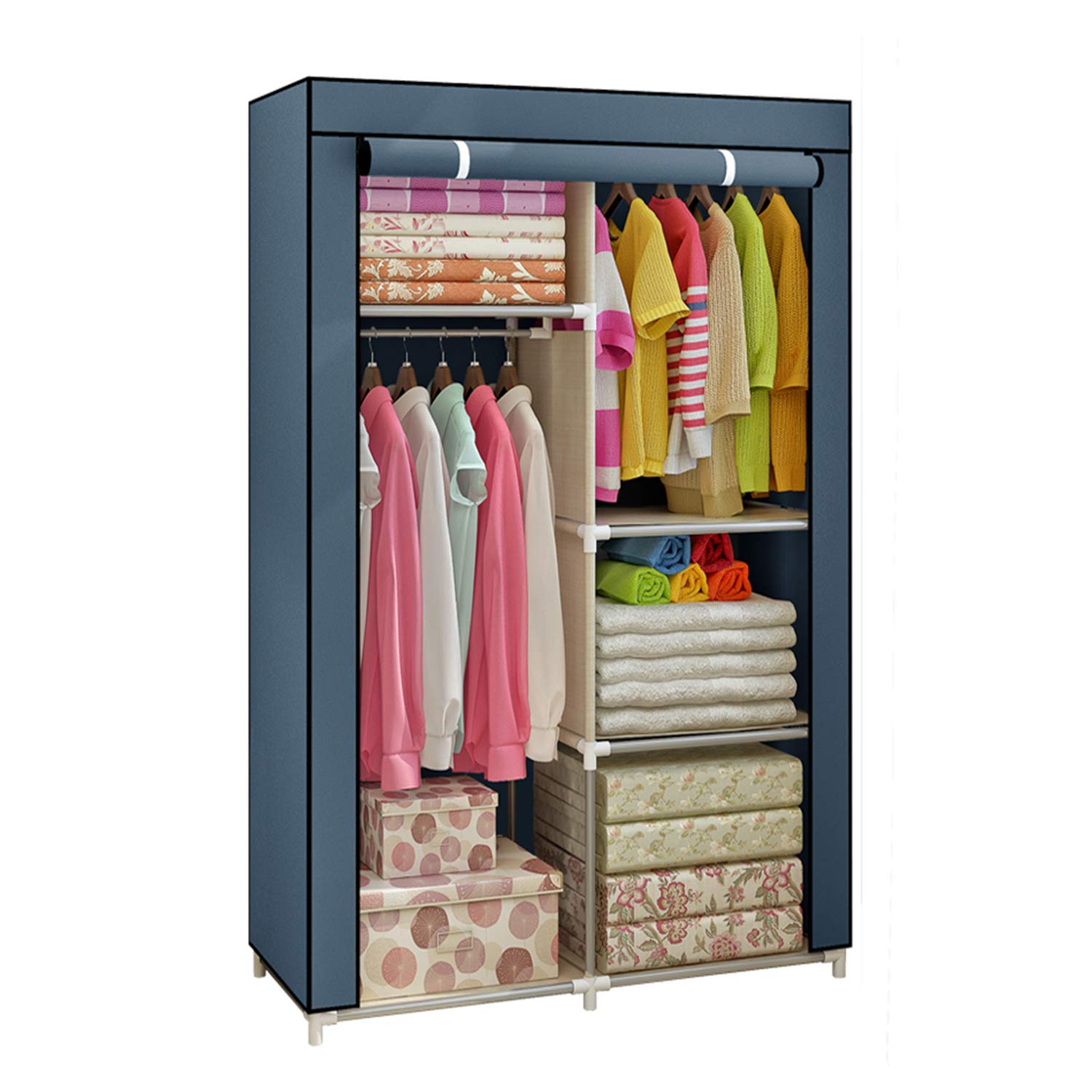 Yomeliy Closet Wardrobe Organizer with Hanging Rod & Storage Cubes - DIY Freestanding Clothes Storage for Bedroom, Living Room, Dorm (Gray) - Perfect for Small Spaces & Apartment Organization