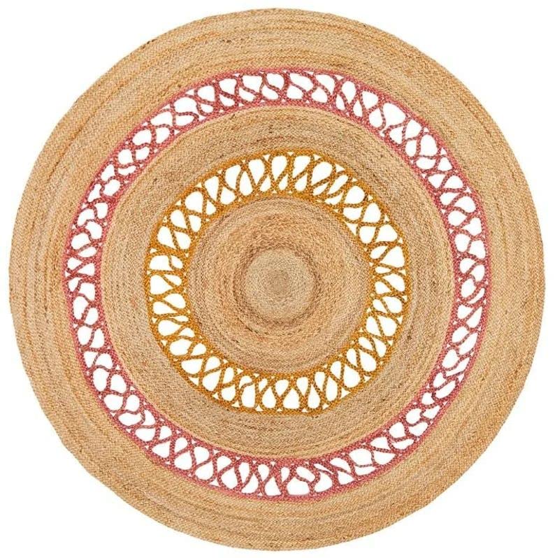 Handmade Indian Jute Round Rug - 4x4 Feet Natural Fiber Circle Rug for Bedroom, Living Room & Nursery | Eco-Friendly Home Decor by SanwariyaRugsExport | Perfect for Boho, Farmhouse & Coastal Style Homes