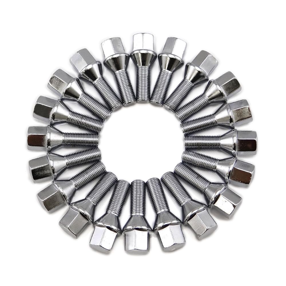20 Pcs 14x1.5 Chrome Lug Bolts for Mercedes Wheels - 28mm Shank, 17mm Hex Fit - Perfect for Aftermarket Wheel Installation