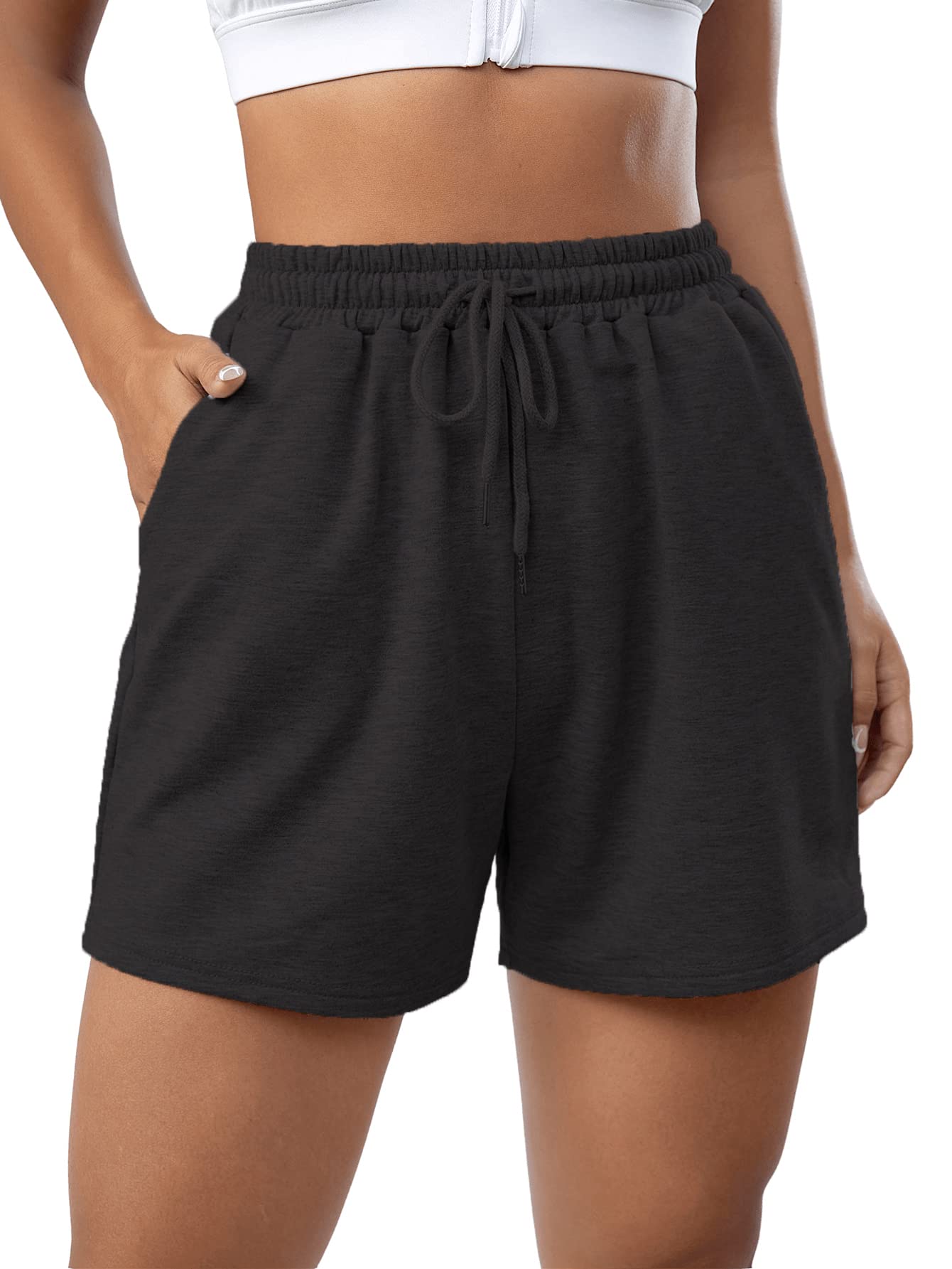 Verdusa Women's High-Waisted Workout Shorts with Drawstring & Pockets - Breathable Running Yoga Athletic Shorts for Gym, Jogging, and Casual Wear