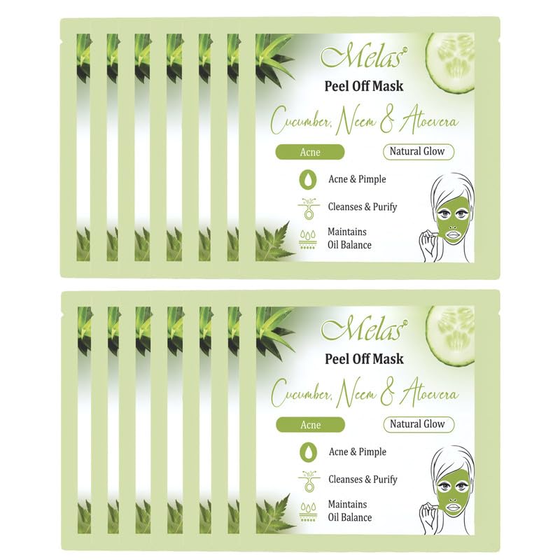 Melas 12-Pack Peel Off Face Mask with Cucumber, Neem & Aloe Vera - Natural Glow for Men & Women | Oil Balance, Cleansing & Purifying | Perfect for Spa Nights & Self-Care Routines