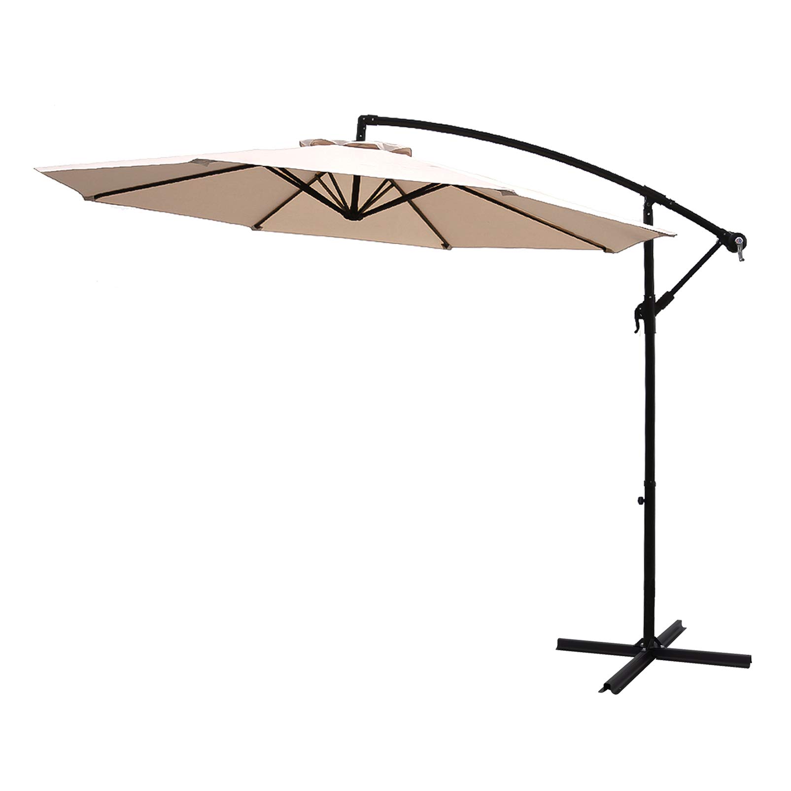 FLAME&SHADE 10ft Cantilever Offset Outdoor Patio Umbrella with Heavy Duty Cross Base Stand - Beige Sun Shade for Poolside, Garden, Deck & Backyard Relaxation