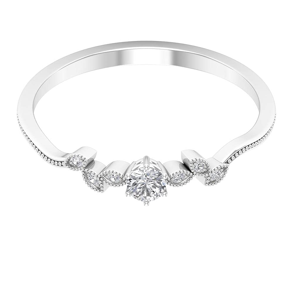 14K Solid Gold Round Diamond Ring for Women - April Birthstone Promise Ring with Gold Leaf Branch Design | Perfect for Engagement, Anniversary & Special Occasions