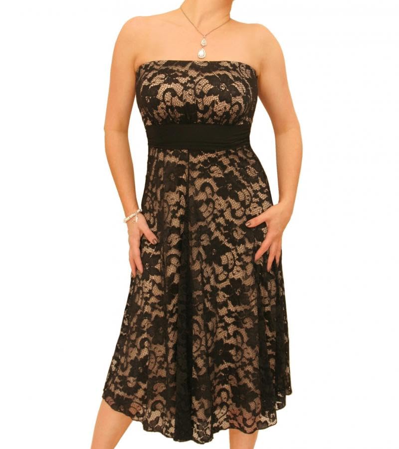 Elegant Women's Fit and Flare Lace Knee-Length Strapless Dress for Cocktail Parties, Weddings & Special Occasions | Plus Size Options Available
