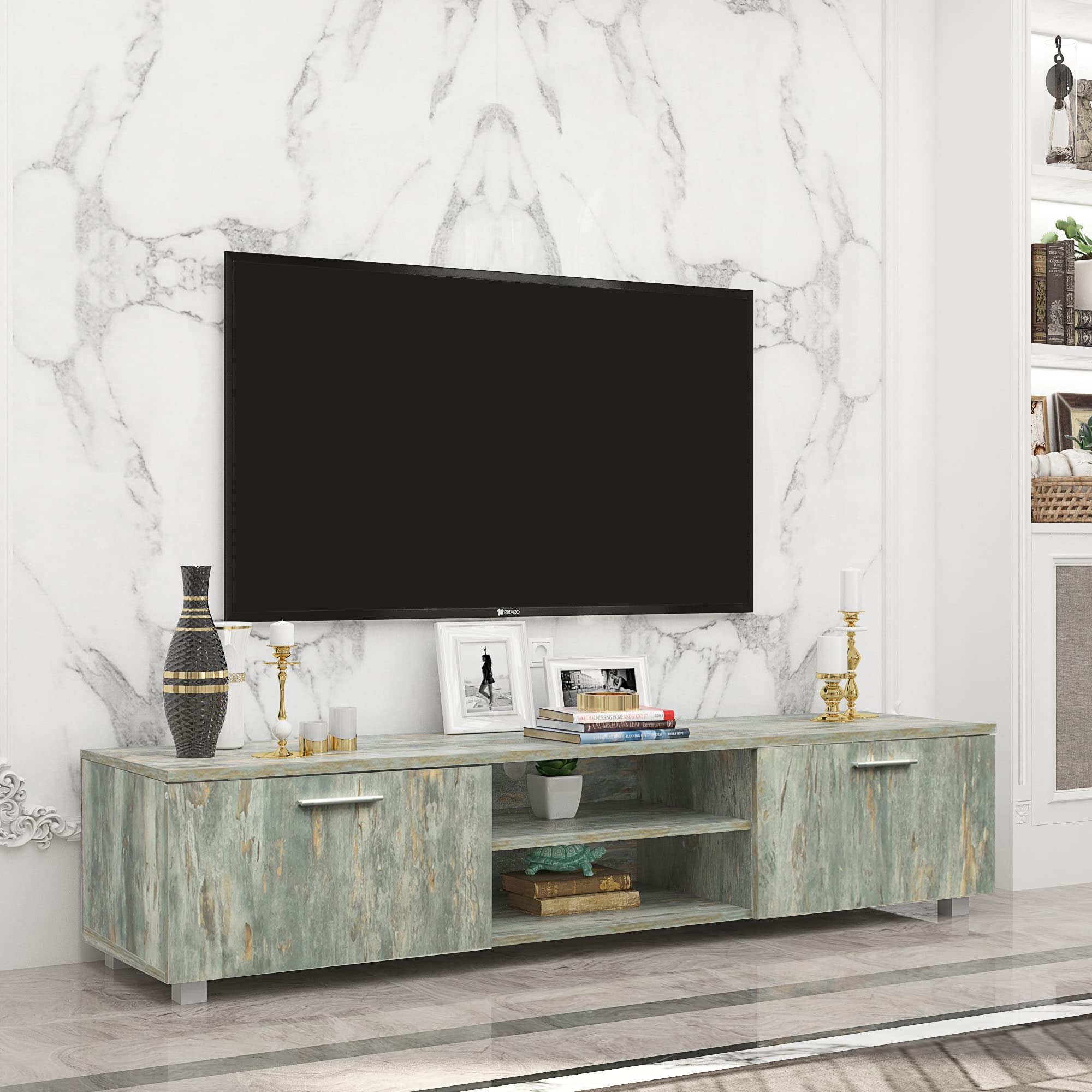 Modern TV Stand for 65/70/75 Inch TVs - Entertainment Center with Storage Cabinets & Open Shelves - Sturdy Media Console for Living Room, Bedroom & Home Theater Setup
