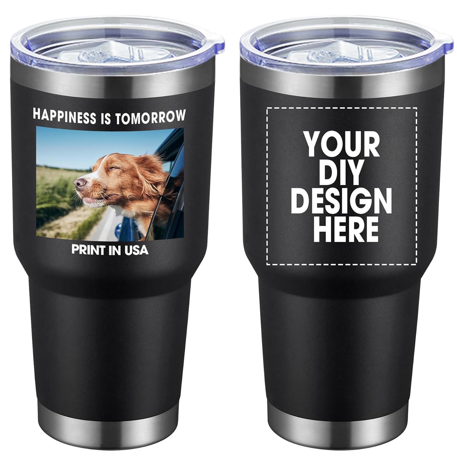 Custom 30oz Stainless Steel Tumbler with Lid & Straw - Personalized Photo/Text Print - Double Wall Insulated Coffee Cup - Perfect for Office, Travel & Outdoor Activities