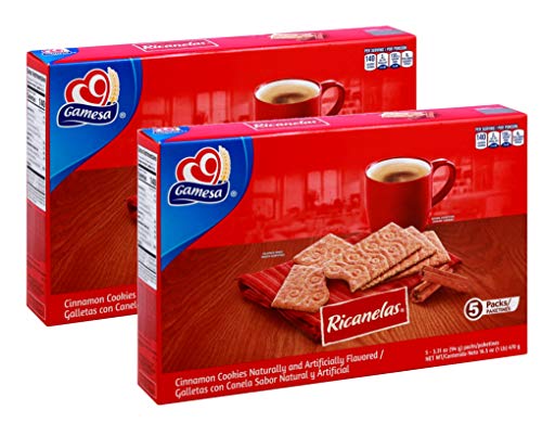Gamesa Mexican Ricanelas Cinnamon Cookies - 2 Boxes (10 Packs) | Authentic Mexican Snacks | Perfect for Coffee Time, School Lunches & Family Gatherings