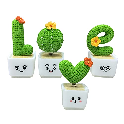 4Pcs Creative Simulation Love Cactus Statues - Plastic Potted Bonsai Sculpture Figurines for Desktop Decor | Cute Succulent Plant Decorations for Home, Office, Wedding & Party Decoration