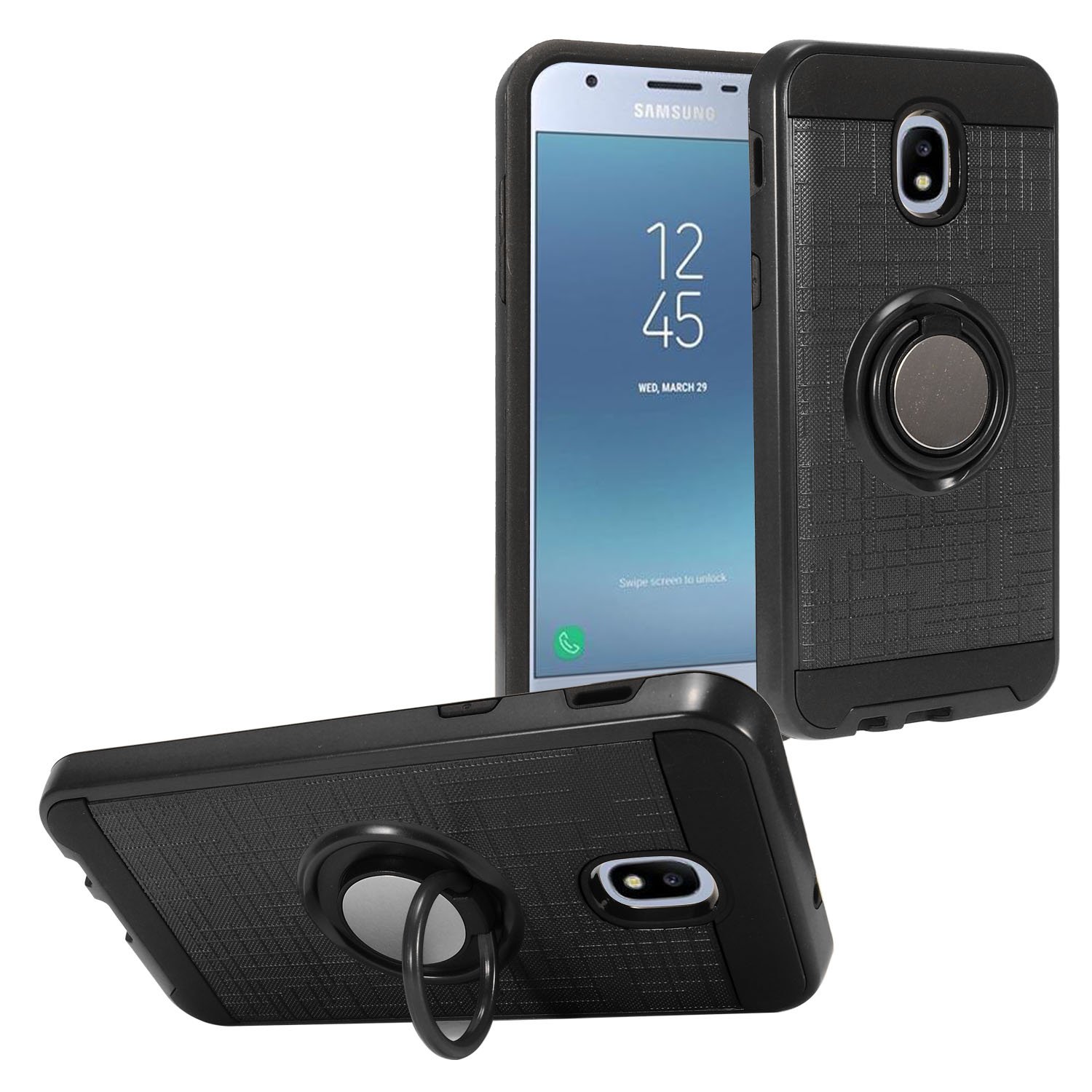 Z-GEN Protective Case for Samsung Galaxy J3 Star/Achieve/Aura/Orbit & J3V 3rd Gen (2018) with Ring Stand - Black | Slim Fit Shockproof Cover for Daily Use, Work & Travel