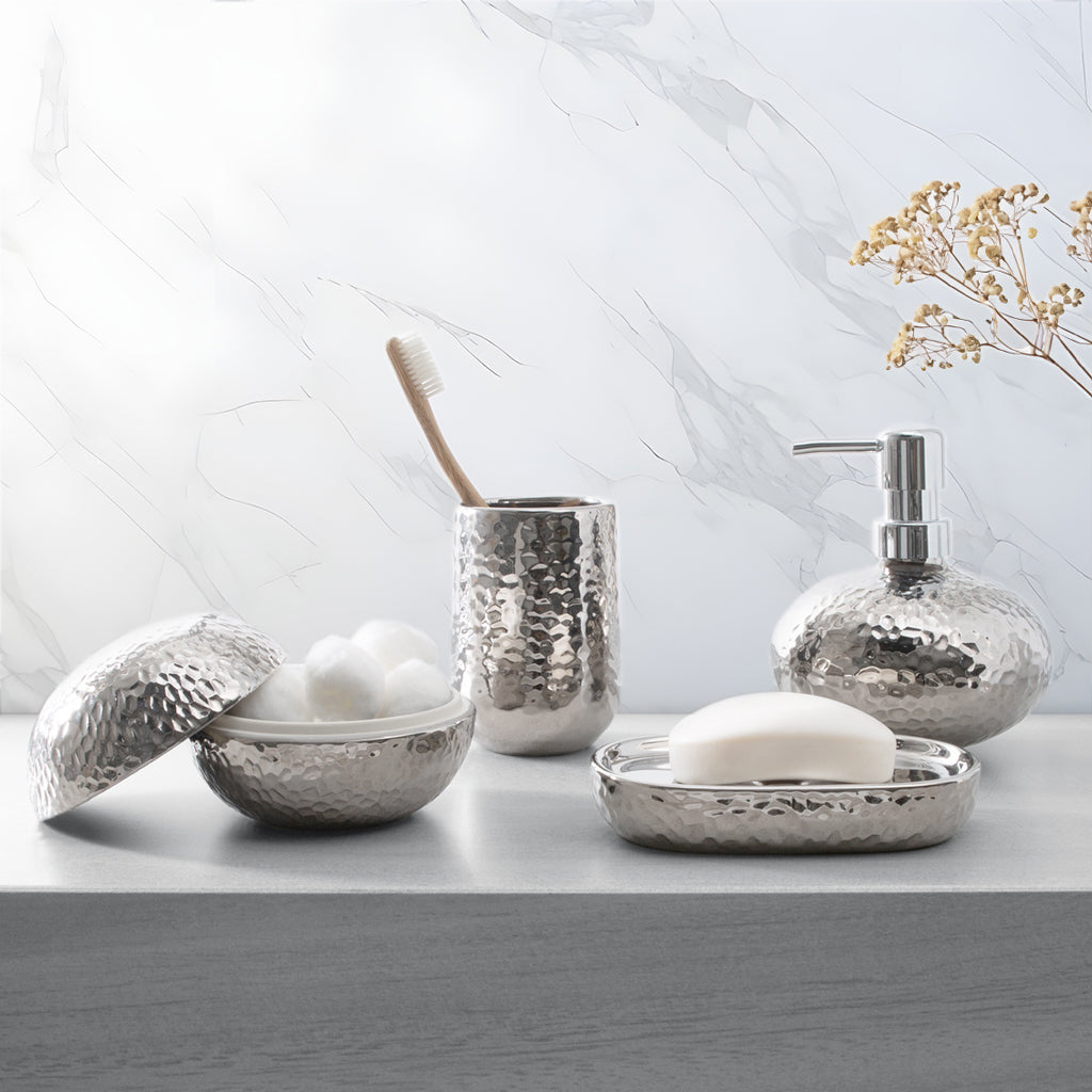 Hammered Ceramic Bathroom Accessories Set - Soap Dish, Toothbrush Holder & Tumbler - Elegant & Durable for Modern Bathrooms