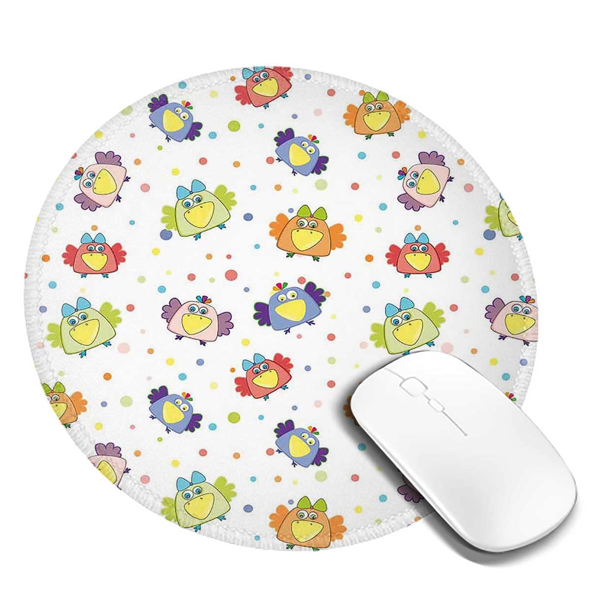 Non-Slip Round Mouse Pad for Laptop & Computer - 7.9 Inch Personalized Small Mousepad with Cartoon Doodle Ravens Design for Women - Perfect for Office, Gaming & Home Workspace