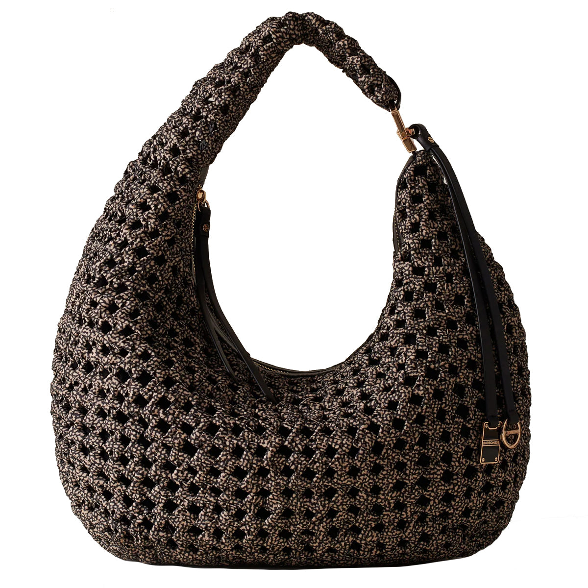 Borbonese La Nido Medium OP Naturale Nero Hobo Bag - Premium Leather Handbag for Women | Stylish Crossbody Shoulder Bag | Perfect for Work, Travel & Everyday Use