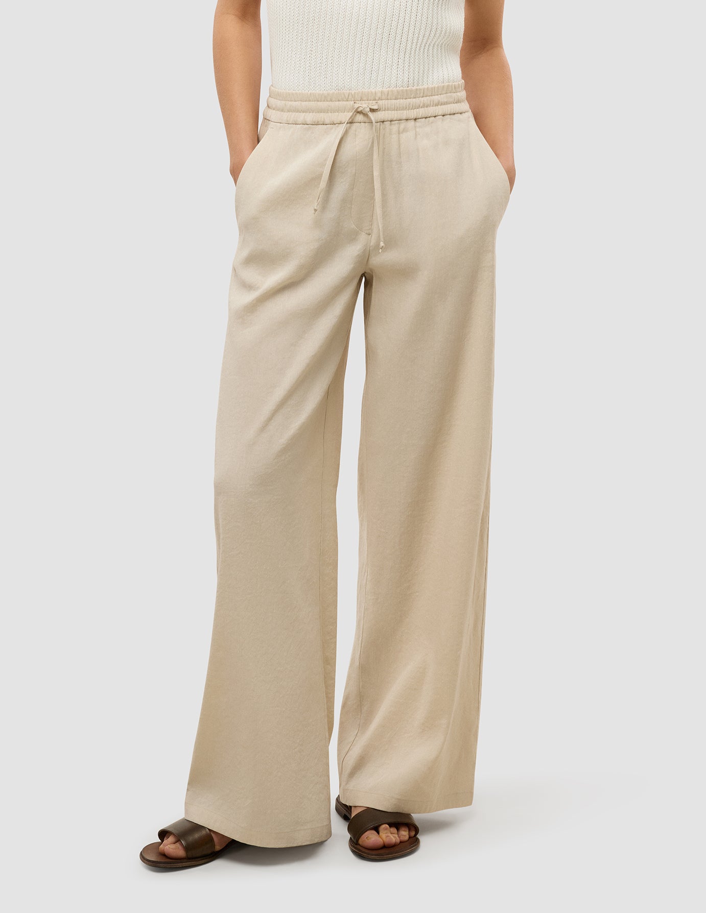 Women's Linen Pants - Relaxed Fit Sandy Beige Casual Trousers for Summer, Beach & Vacation | Breathable Comfort for Travel & Lounge