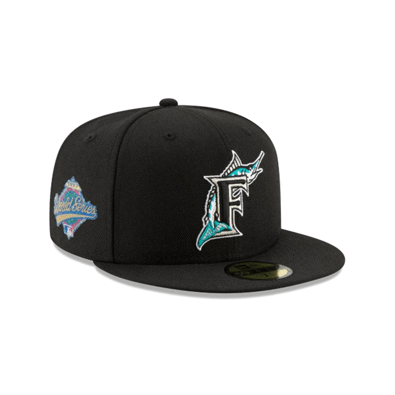 Swarovski Crystal Embroidered New Era 59FIFTY Florida Marlins World Series Patch Fitted Hat - Official MLB Licensed Baseball Cap for Men & Women, Perfect for Games, Collecting, and Fashion Statement