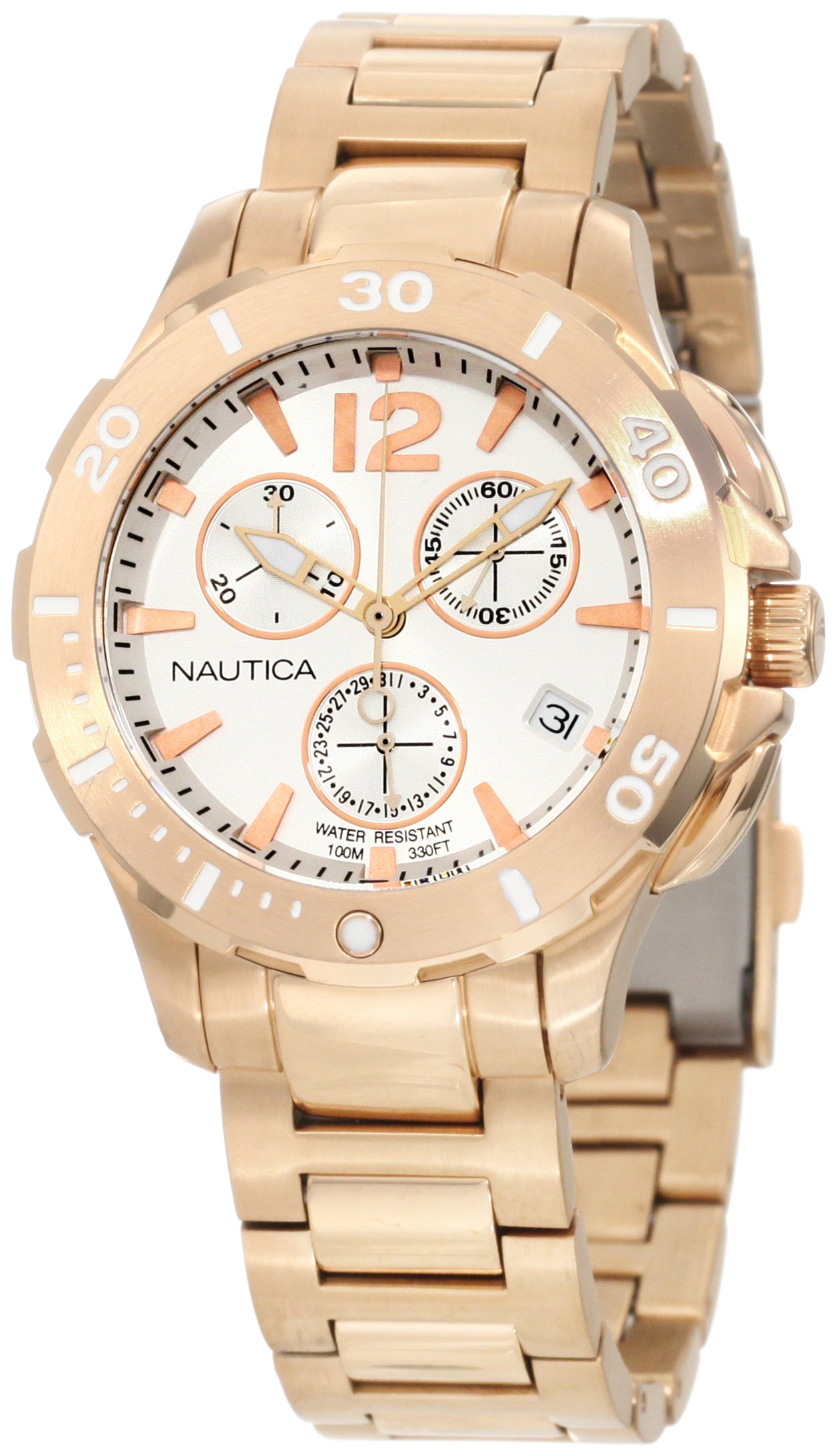 Nautica Men's N24530M BFD 101 Dive Style Chronograph Midsize Watch - Waterproof Sports Watch for Swimming, Diving & Outdoor Adventures