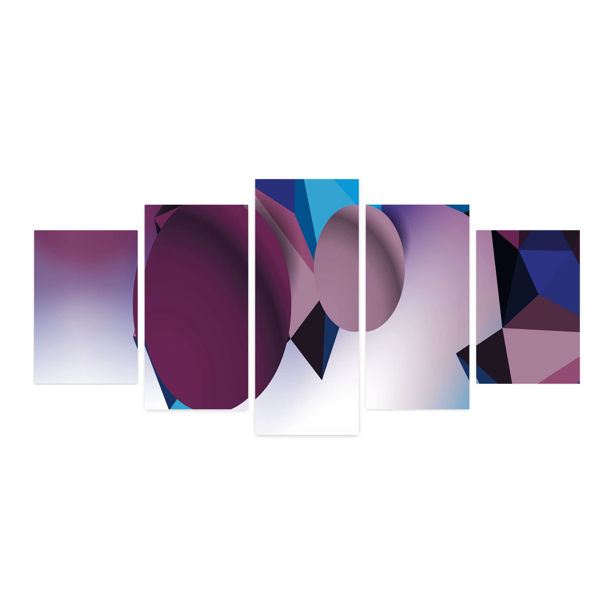 Ambesonne Modern Geometric Acrylic Glass Wall Art - 5 Panel Futuristic Tech Design with Triangle & Round Patterns in Eggplant Blue Dark Purple - 60