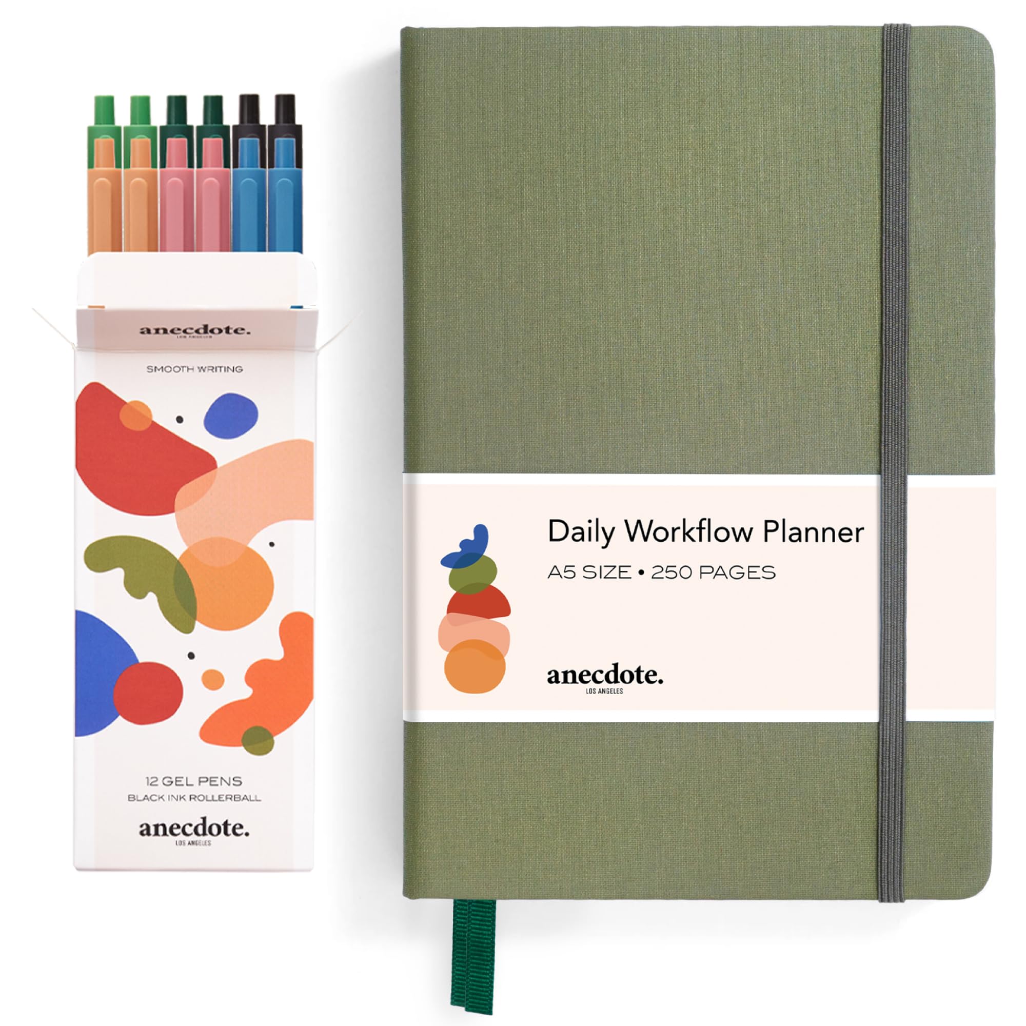 2025 Daily Planner & 12-Pack Black Retractable Gel Pens (0.5mm Fine Point) - Smooth Writing for Office, School, Journaling & Note Taking - Perfect Work Planner & Study Supplies Set