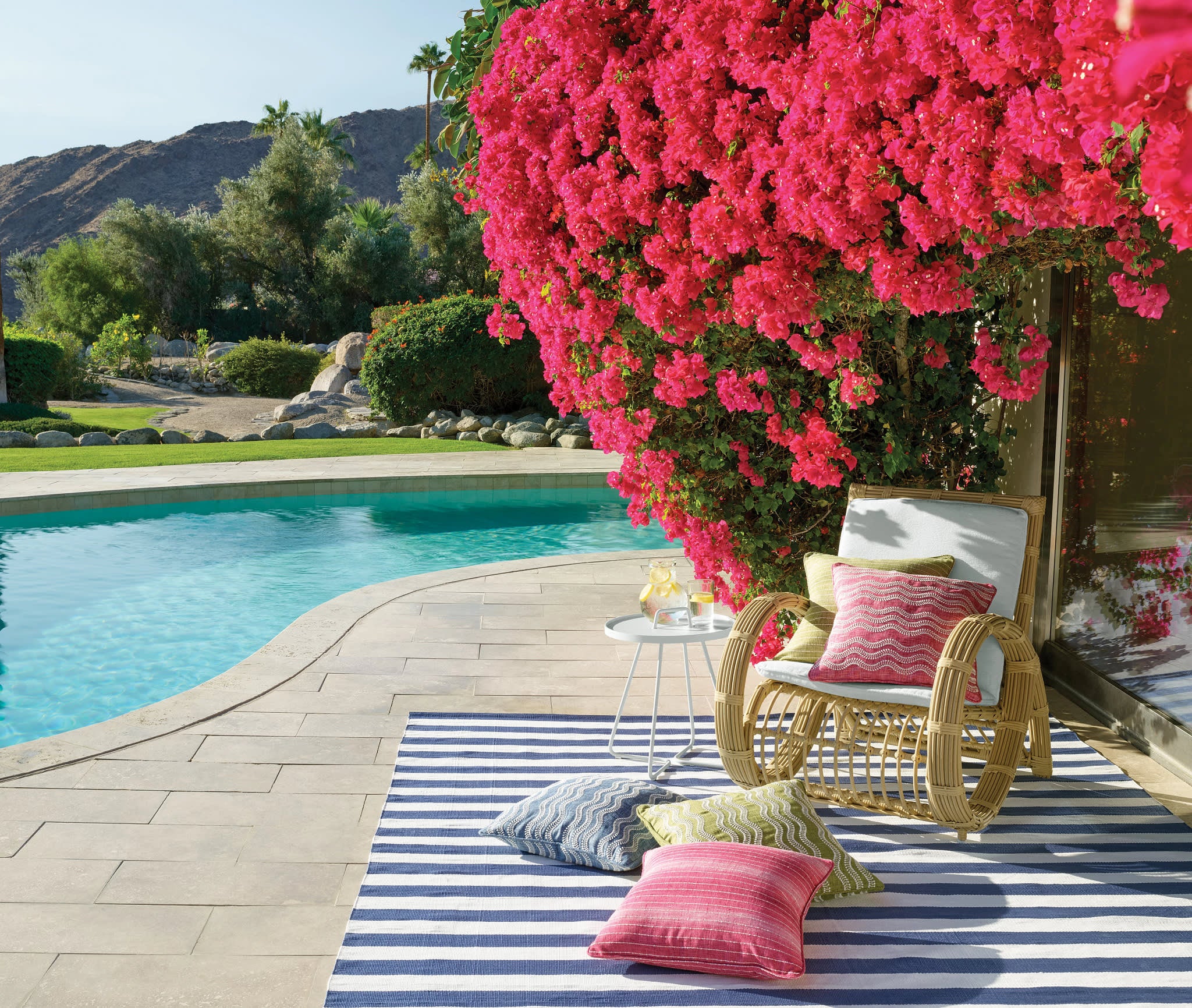 Handwoven Catamaran Stripe Indoor/Outdoor Rug - Denim & White | Perfect for Patio, Living Room, or Beach House Decor