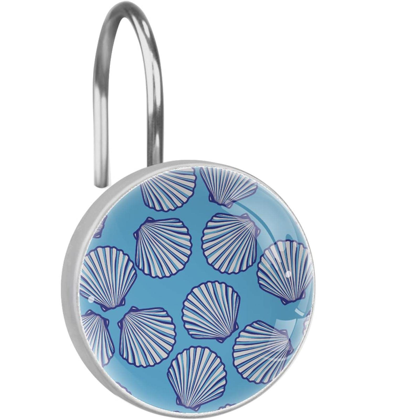 Decorative Shell Pattern Shower Curtain Hooks - Bathroom Accessories for Coastal & Beach Theme Decor, Perfect for Nautical Style Bathrooms