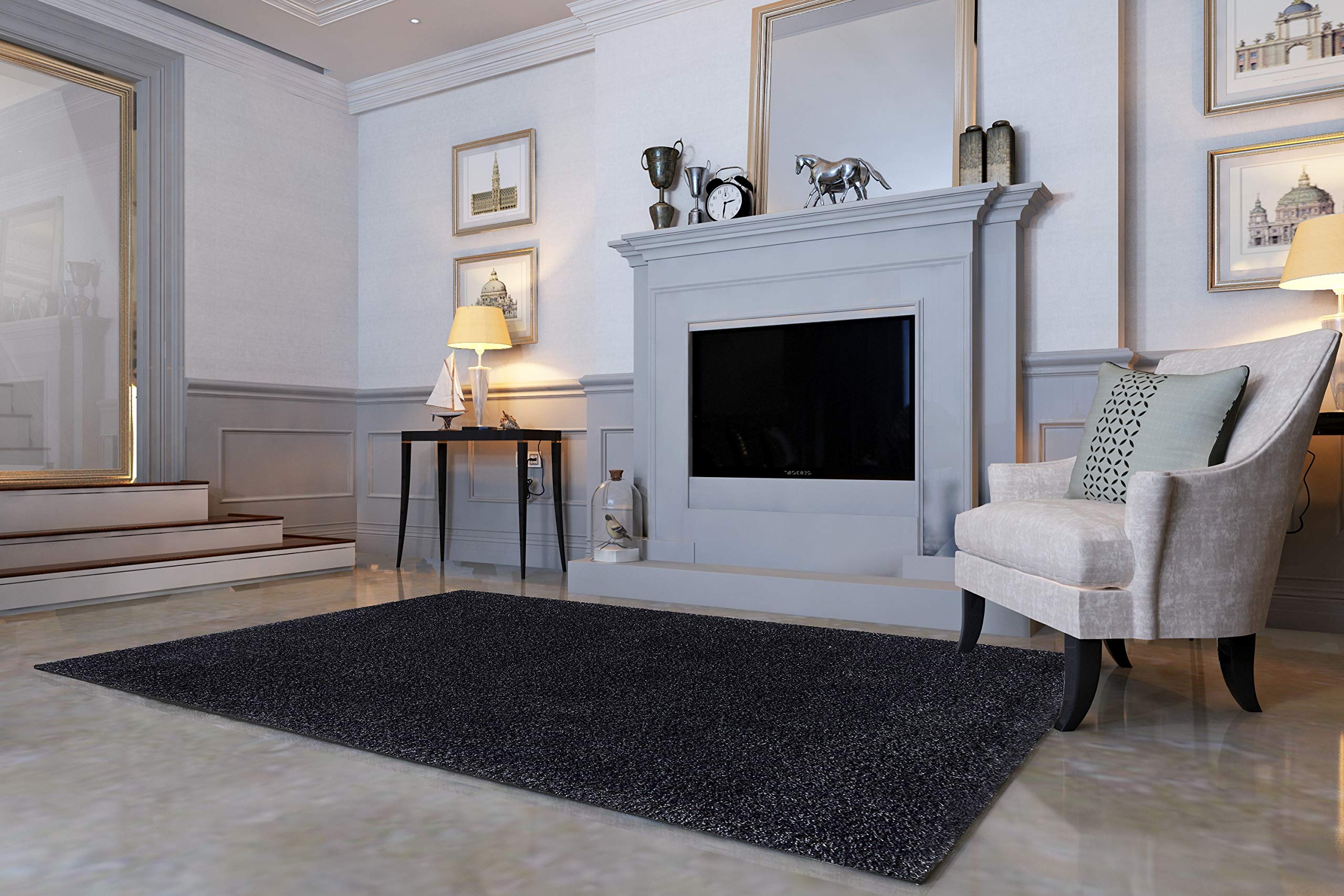 Luxury Soft Shaggy Area Rug 5x7 Feet - Ultra Plush Fluffy Living Room Carpet for Bedroom, Nursery & Home Decor - Elegant Modern Indoor Rug in Solid Black - Perfect for Cozy Spaces & Kids Play Areas