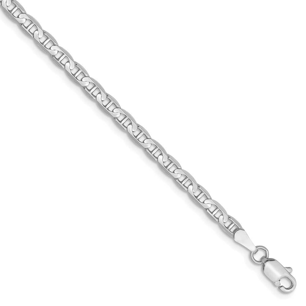 The Black Bow 3mm Solid Concave Anchor Chain Bracelet in 14k White Gold - Perfect for Everyday Elegance and Special Occasions