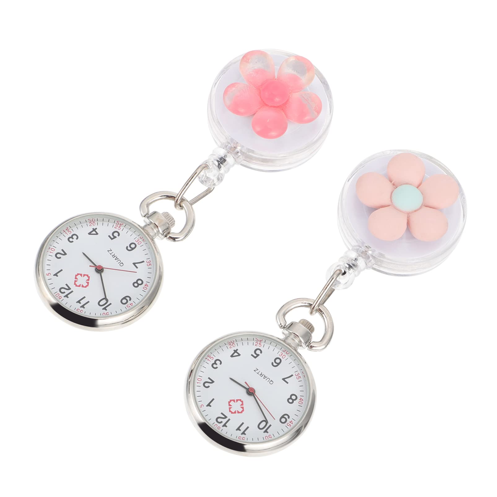 Nurse Watch Clip-On Retractable Medical Pocket Watch for Nurses & Doctors - Pink Flower Design